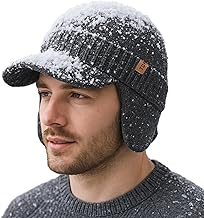 TOP-EX Unisex Waterproof 80% Merino Wool Winter Hat with Visor and Ear Muffs, Warm Fleece Lining, Ideal for Cold Weather and Outdoor Sports