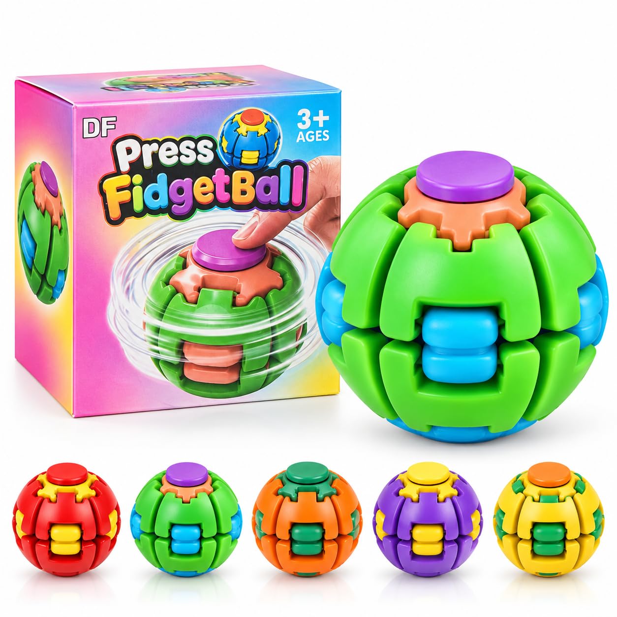 press to spin fidget ball spinner, 360 degree rotating spinner toy for kids, fidget spinner for adults and teens, portable stress relief desk toy, multicolour, pack of 1