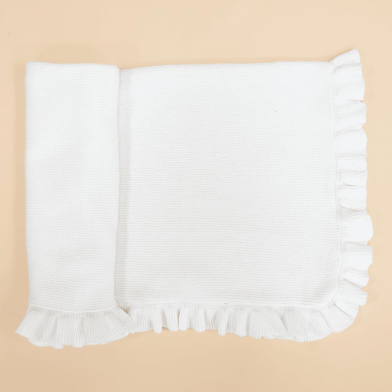 Ruffle Knit Blanket for Baby - 100% Luxury Soft Cotton Knit Warm Cozy Cuddle Stroller Crib Blanket for Newborns, Infants, & Toddlers (White)