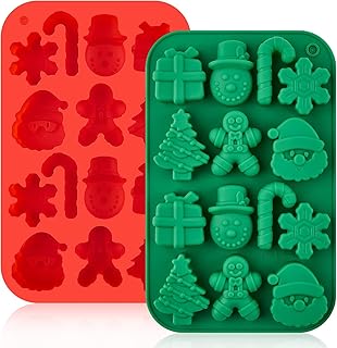 OSYLICT Christmas Chocolate Molds,Xmas Silicone Candy Baking Mould,Snowflake Cane Snowman Christmas Tree Gingerbread Man S...