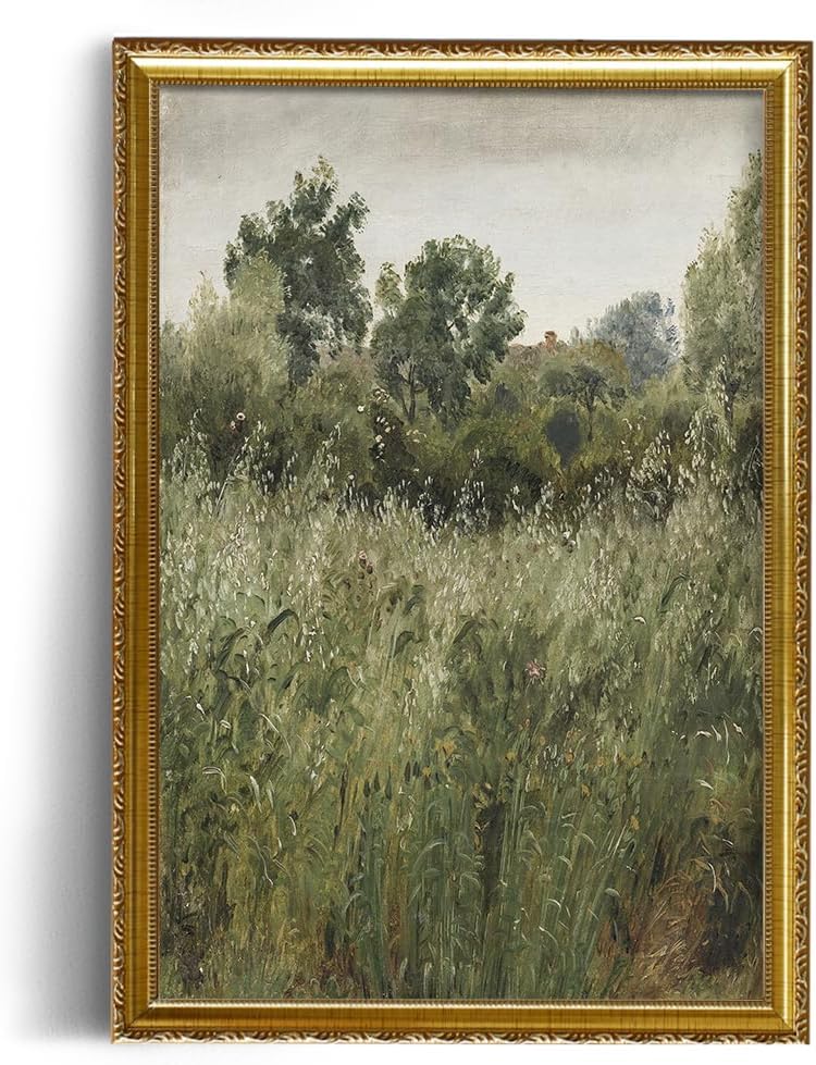 Rustic Farmhouse Wall Art Decor - 24x36 Large Unframed Rolled Canvas - Boho Landscape Picture - Spring Summer Cottagecore Nature - French Country Kitchen Print Poster - Green Meadow Tree Oil Painting