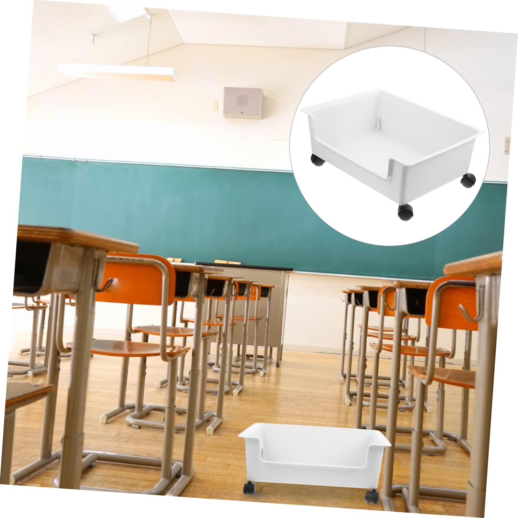 Contenitore Porta Libri con Ruote in Plastica Bianco per Camerette Studenti, Organizer per Back To School Party con Superficie Liscia e Design Semplice