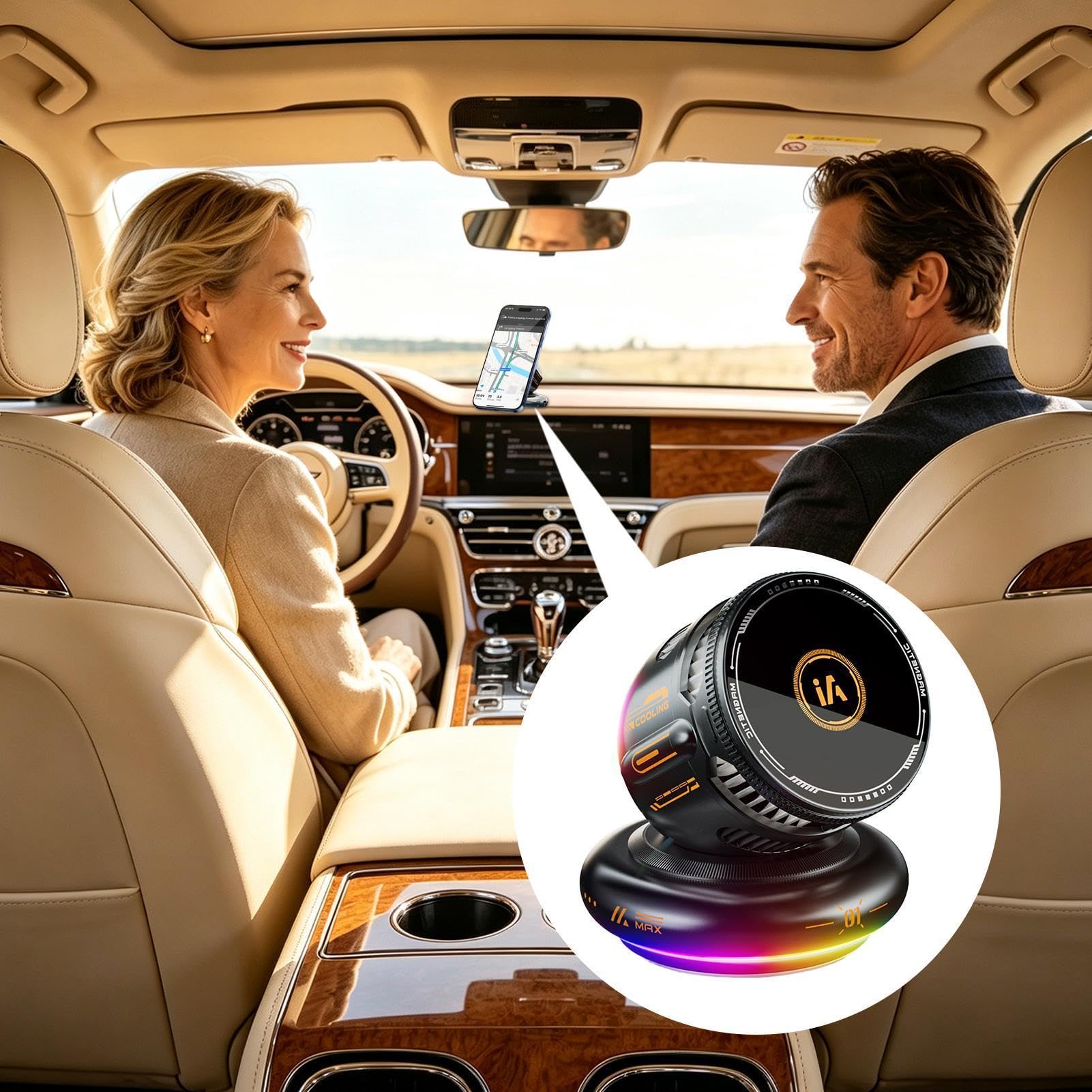 Soporte magnético de teléfono para automóvil Con Luces RGB Base Lavable Y