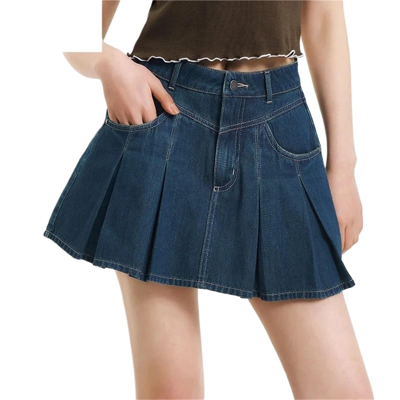 Plisseerock Denim Plissee Rock Frauen Kühlen Verspielt Sommer A Linie Mini for Süße Cool Girl Stil(S)