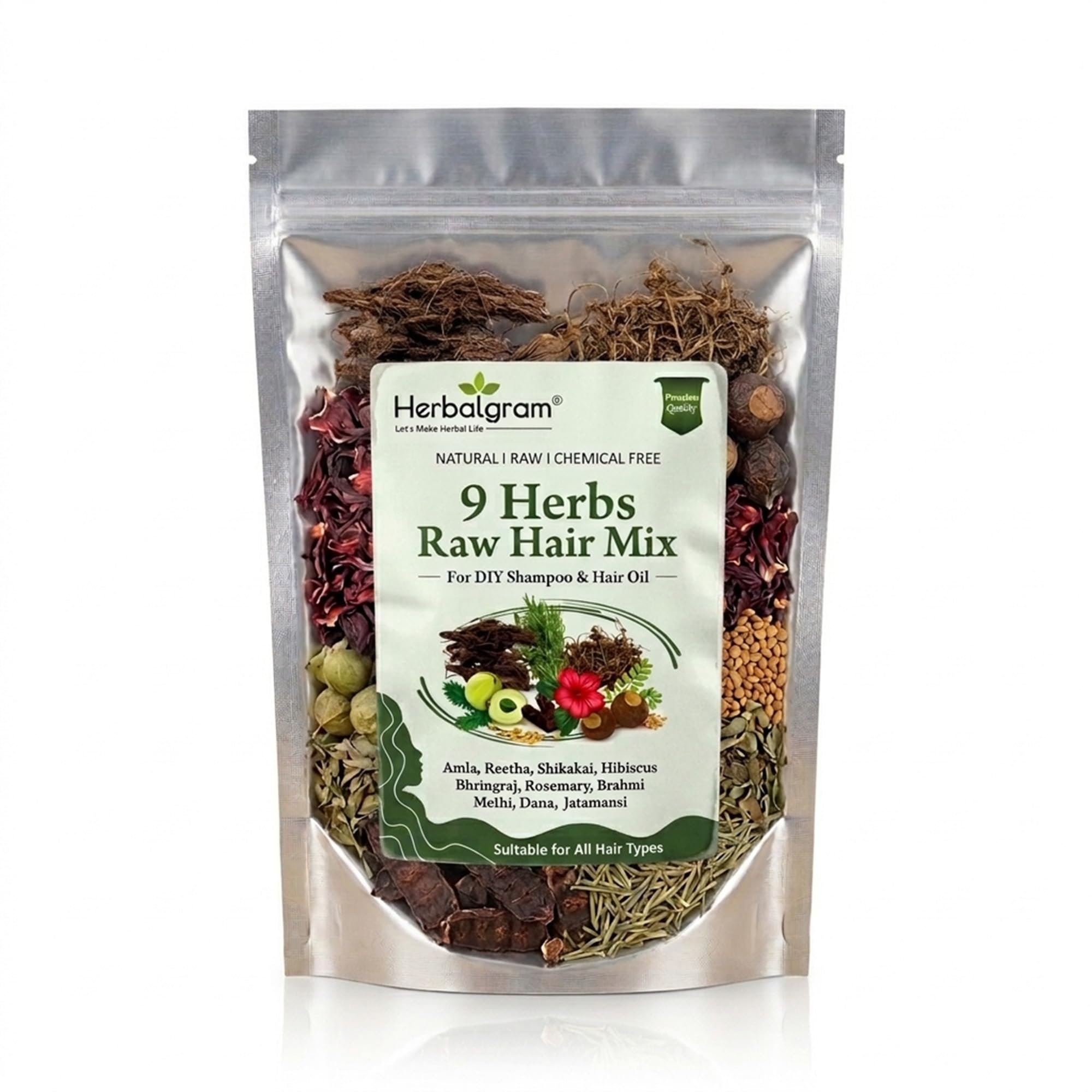 9 Herbs Raw Combo Pack of Amla Reetha Shikakai Bhringraj Hibiscus Brahmi Jatamansi Roots Rosemary Leaves & Methi Dana Seeds (Fenugreek) 250g | DIY Herbal Shampoo & Hair Oil | Haircare Products-image-37