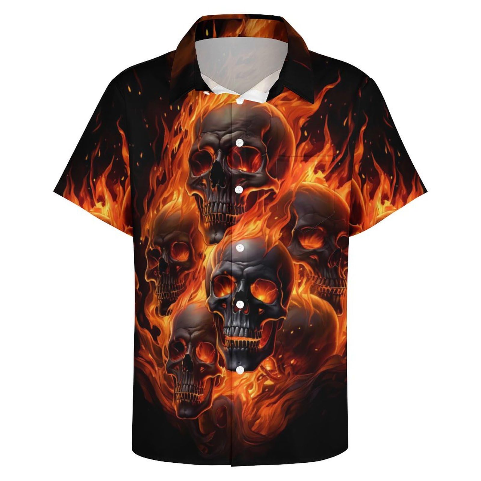Men's Button Down Shirt with Skull Cool Graphic Casual Hawaiian Beach Shirts - 3XL