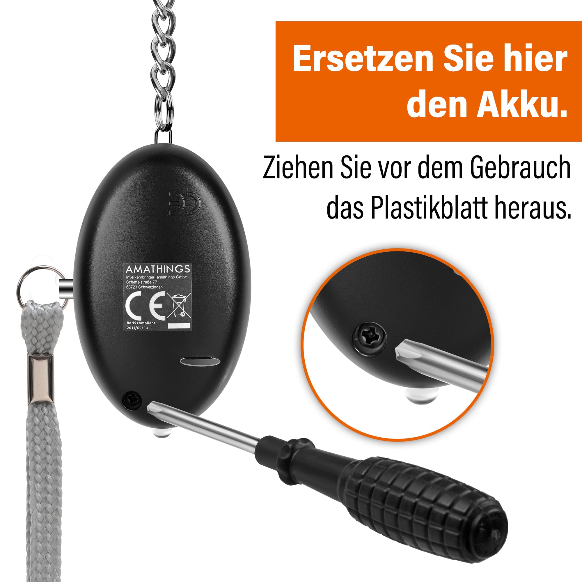 AMATHINGS Zestaw bezpieczeństwa 2w1: 130 dB alarm kieszonkowy i ergonomiczny Kubotan – kompleksowa ochrona dla kobiet i seniorów – Dyskretny zestaw do samoobrony do torebki i breloczka – Czarny