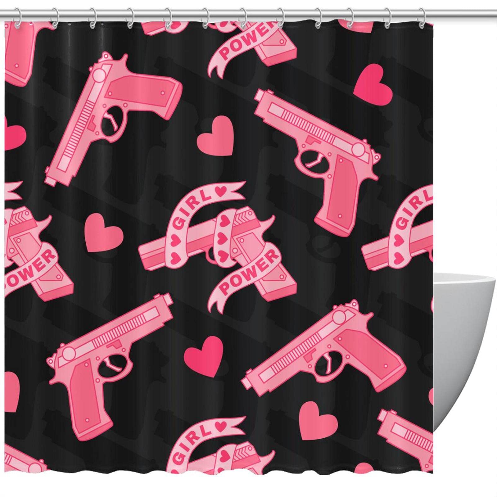 Rideau de douche cœur d'amour et aquarelle rose pour une déco de douche unique