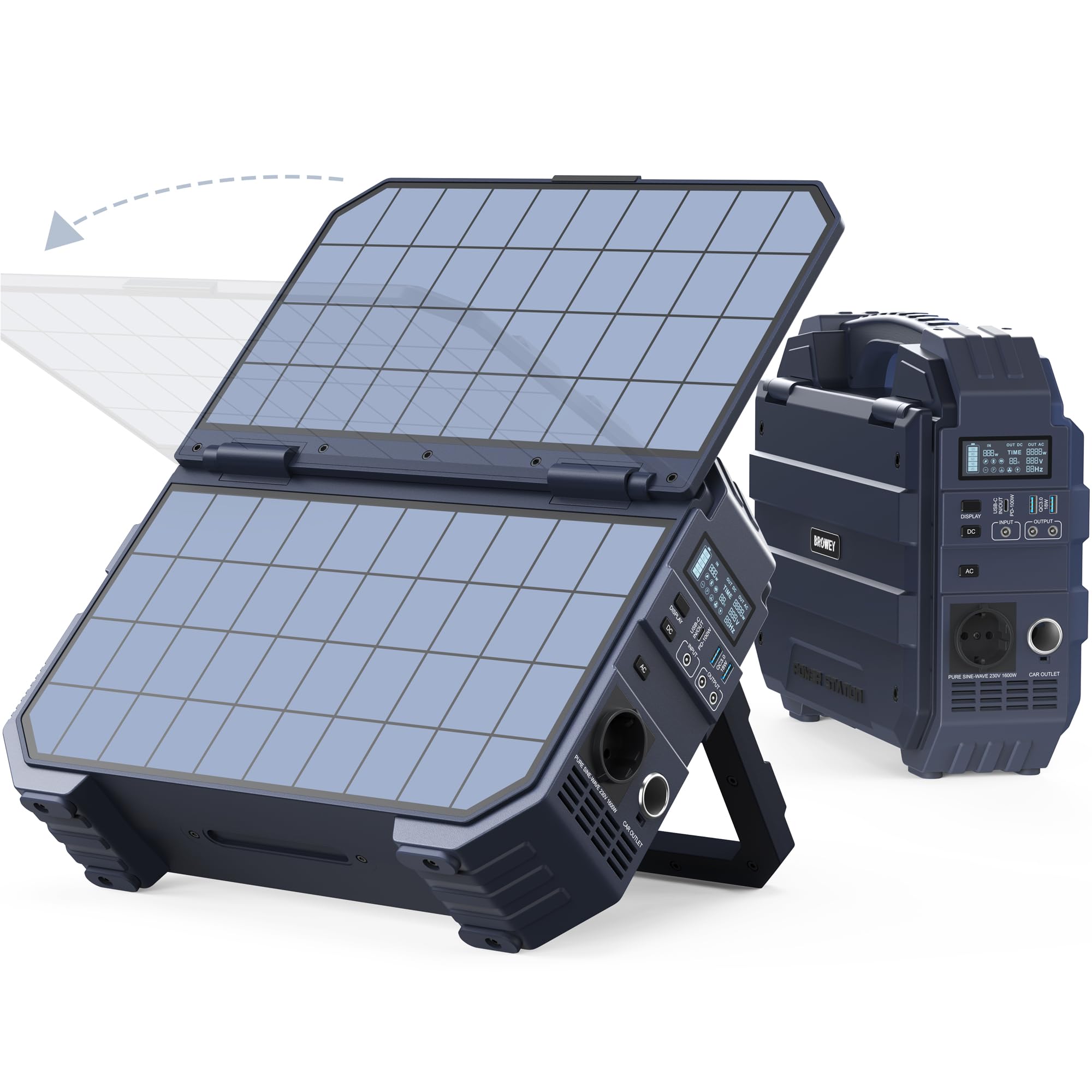 BROWEY Tragbare Power Station 1024Wh 1600W (3200W Spitze) mit integriertem 40W Solarpanel, 100W USB-C PD Ein-/Ausgang, Solar Generator mit LiFePO4 Batterie für Camping, Wohnmobil & Stromausfall