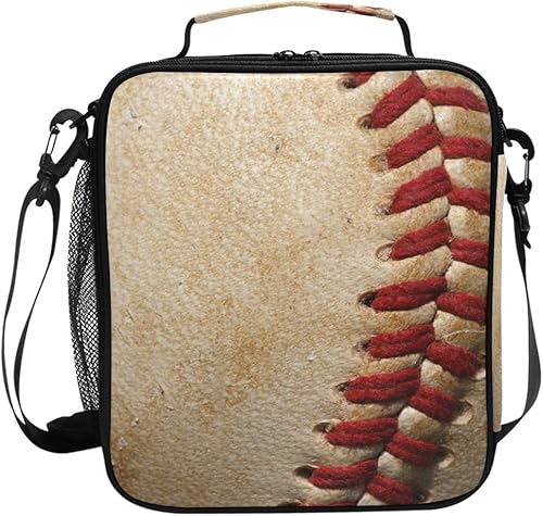 Bolsa de almuerzo deportiva con bola de béisbol vintage, aislada, hielera térmica, correa de hombro ajustable para mujeres, hombres, niños y niñas