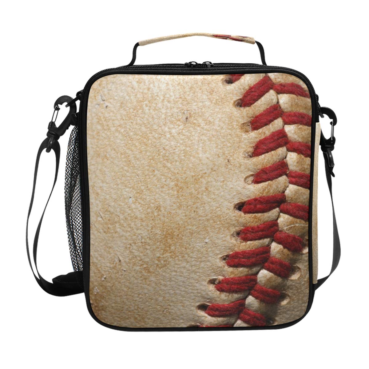 Lunch Box Bag Sport Ball Baseball Vintage Lunchbox Insulated Thermal Cooler Ice Adjustable Shoulder Strap for Women Men