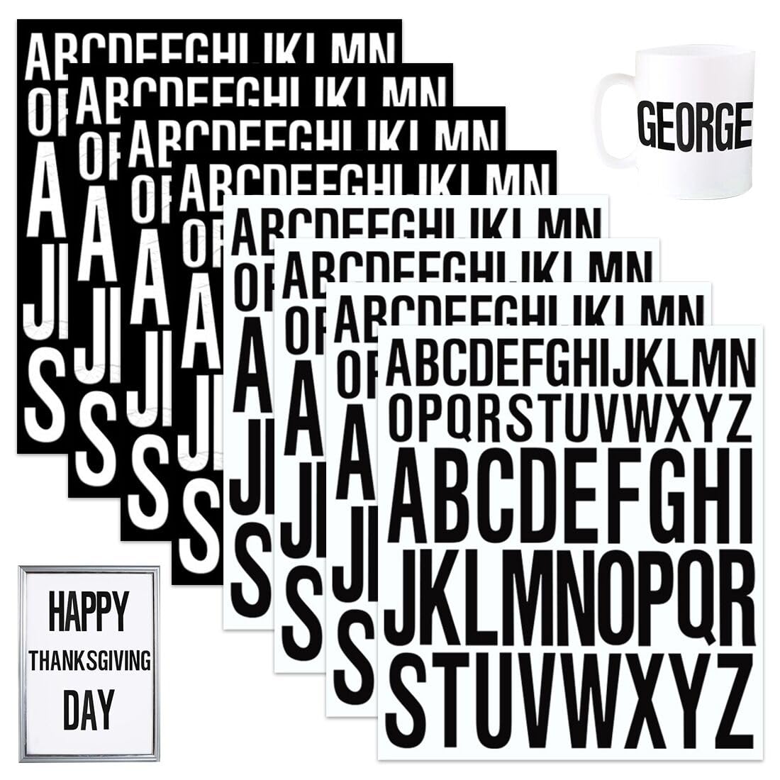 AIEX 8 Fogli Adesivi Lettere Alfabeto In Vinile – 2,5 Cm E 5 Cm, Maiuscole, Totali 416 Pezzi – Bianco
