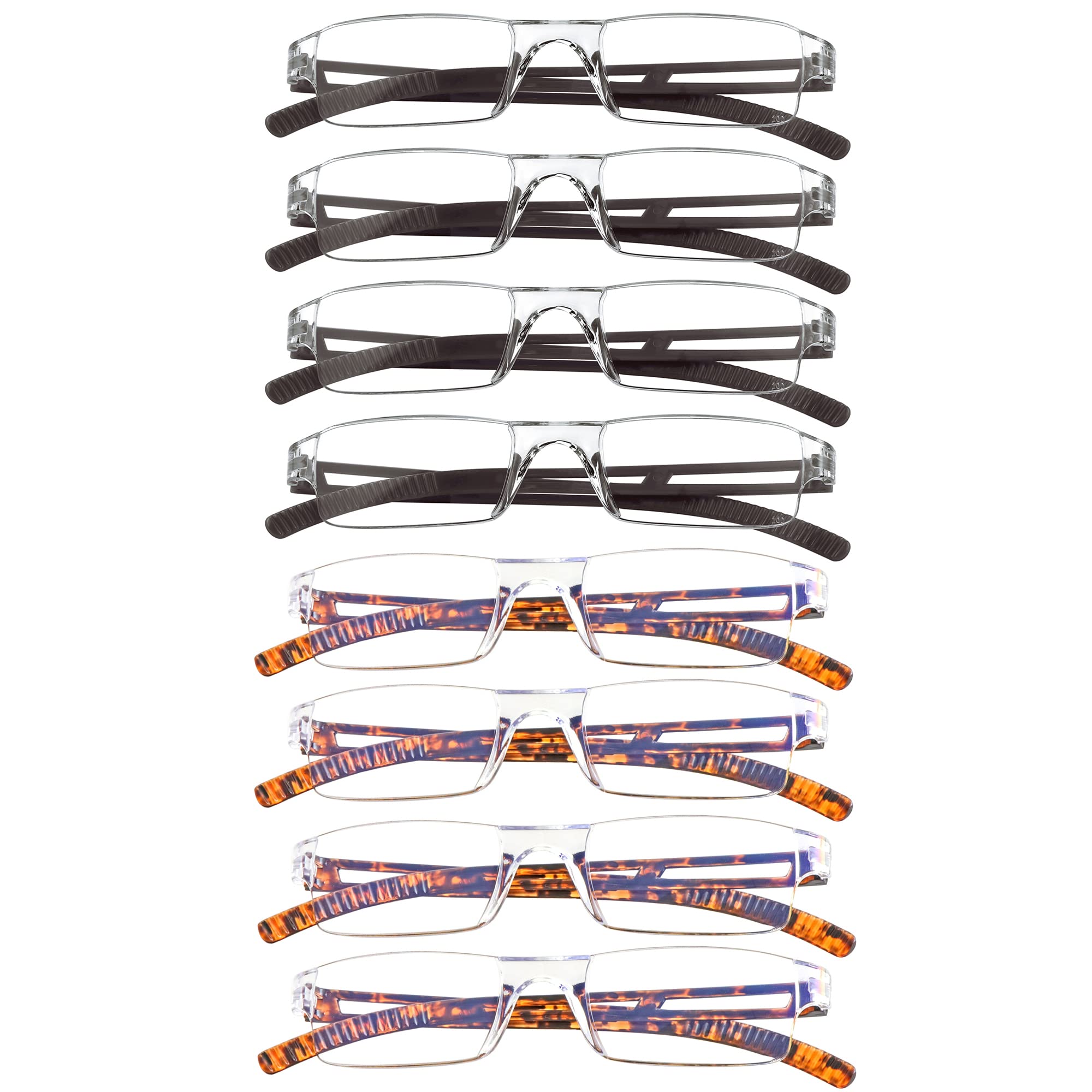 VisionGlobal 8 Pairs Reading Glasses, Blue Light Blocking Glasses, Computer Reading Glasses for Women and Men, Fashion Square Eyewear Frame (4brown+