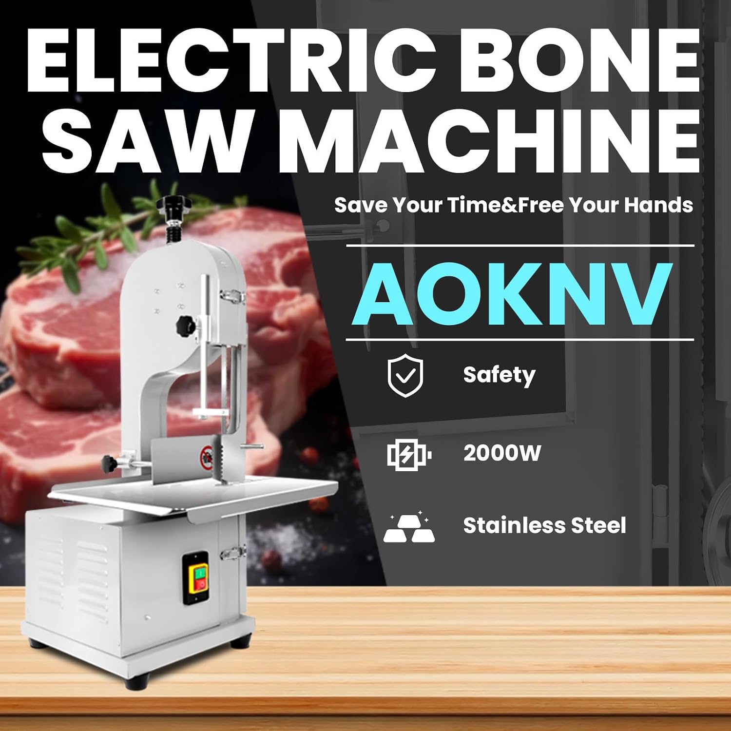 20"×16" Workbeach Bandsaw Machine, 1800W Meat Cutter Machine with 8 Blades, Commercial Electric Band Saw, 0.04-8" Cutting Thickness Bone Saw, Meat Saw for Rib Pork Beef