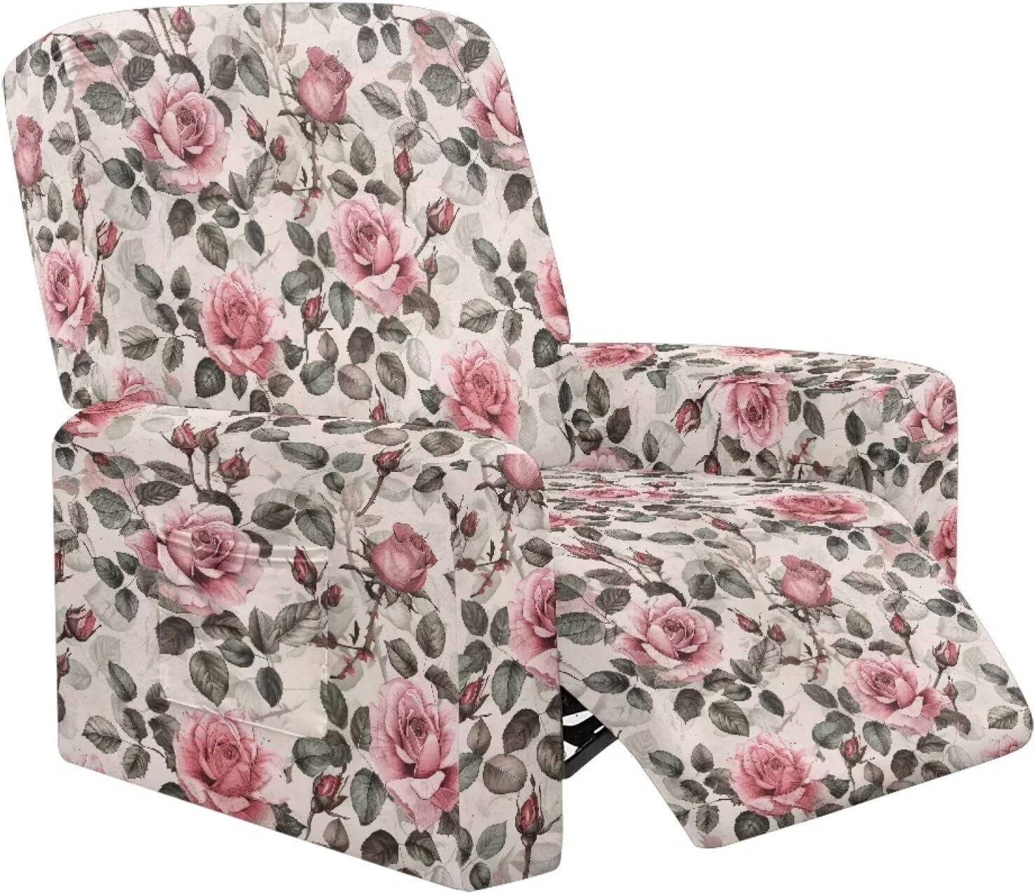 Hummingbird Peony Flower Print Recliner Slipcover Stretchy Reclining Chair Cover with Pocket Non-Slip Sofa Couch Covers 4 Pack Furniture Protective Elastic Covers