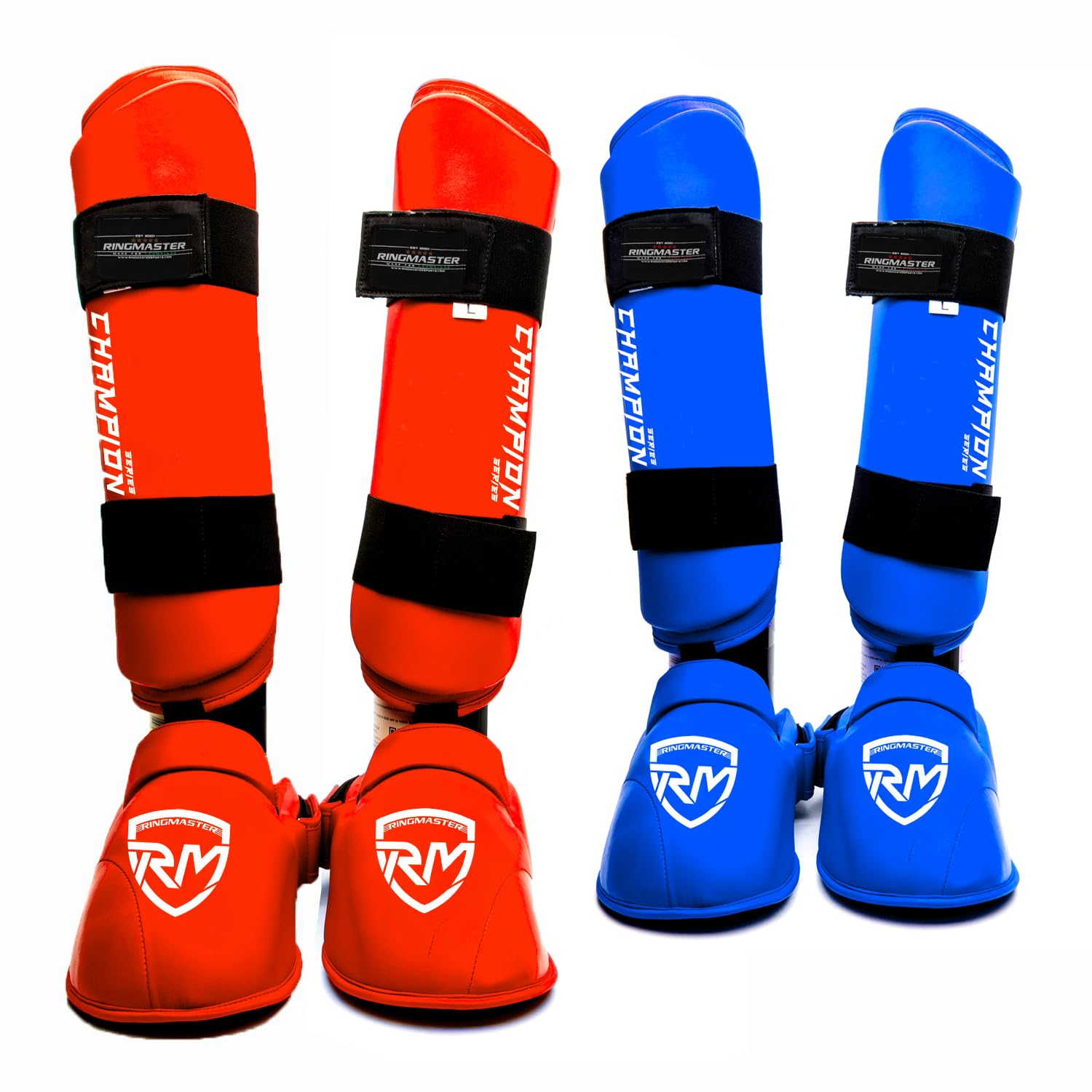 RingMaster Karate Shin Pads Instep Guard Martial Arts WKF Styled Leg Protector (Red, Small)