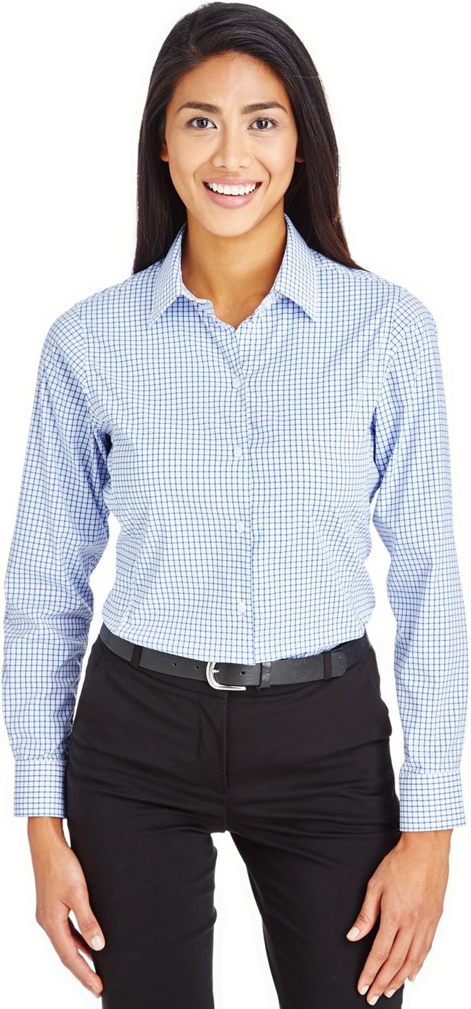 CrownLux Performance™ Ladies' Micro Windowpane Shirt S FRENCH BLUE/ WHT