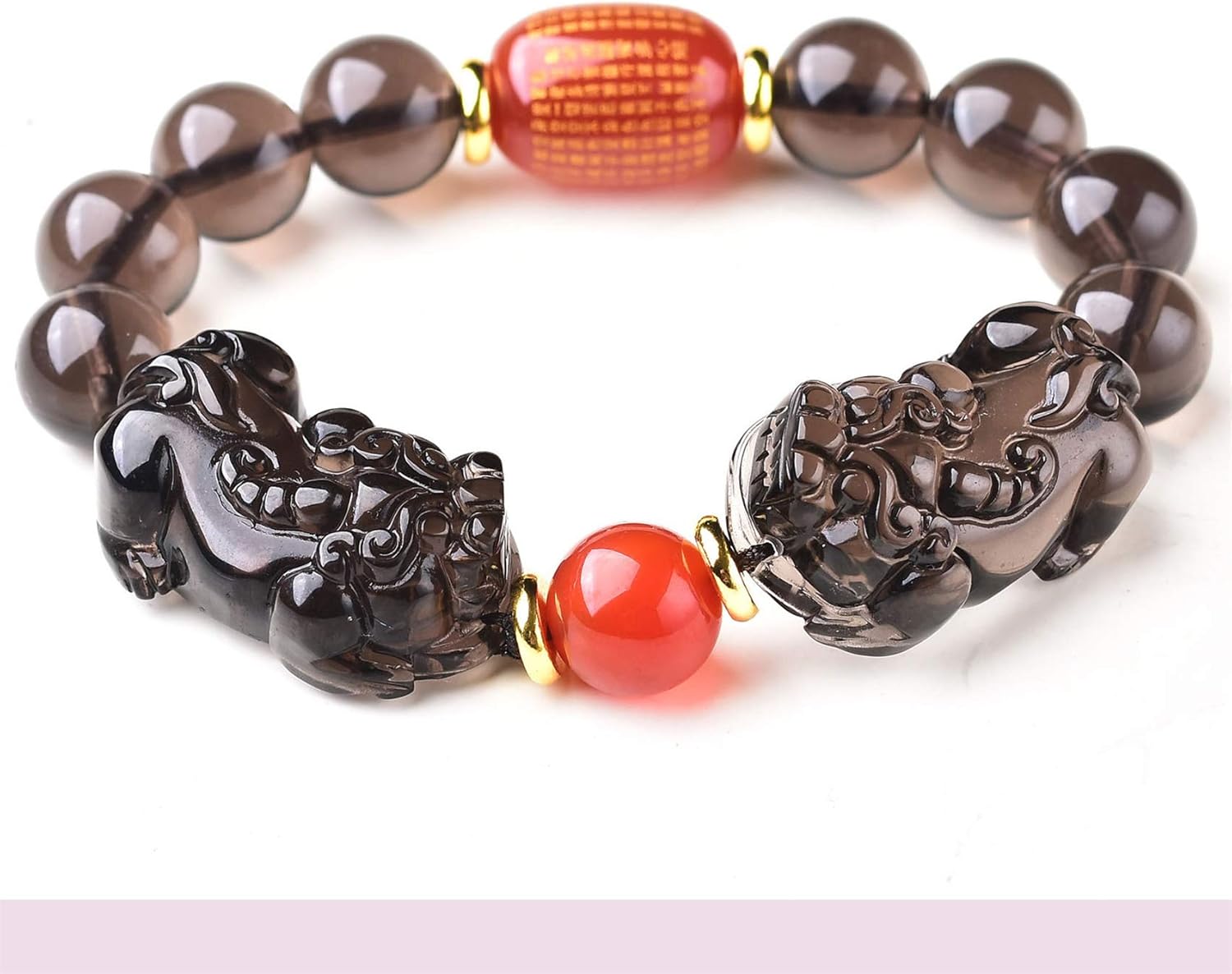Feng Shui Black Obsidian Bracelet Natural Ice Obsidian Double Pixiu Pi Yao Tiger Eye Stone Agate Heart Sutra Bracelet Attract Wealth for Good Fortune Courageous Lucky Wealth,Black,12MM