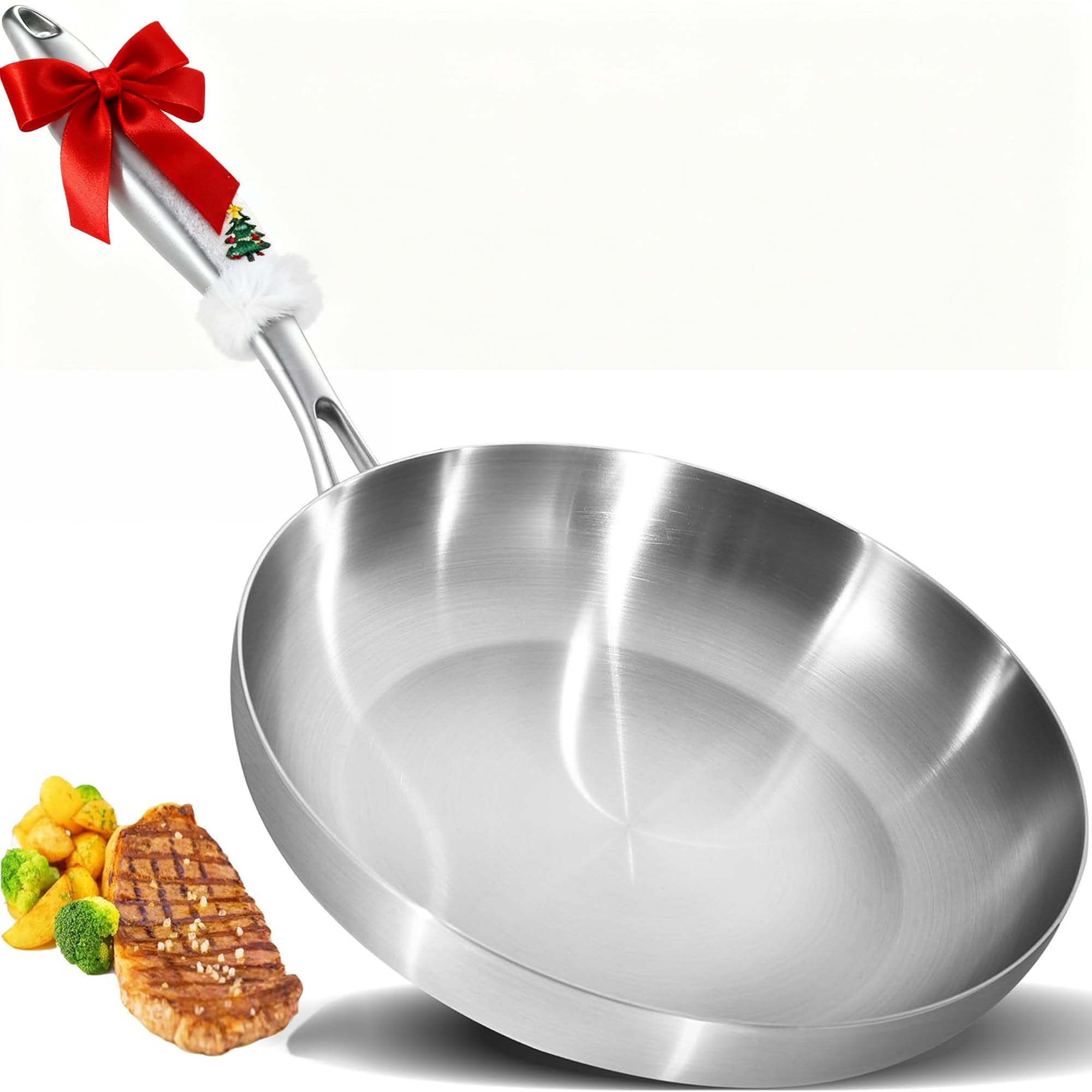 LOLYKITCH 12 Inch Tri-Ply Stainless Steel Frying Pan – Professional Skillet Fast & Even Heating, Induction & Oven Safe up to 500°F, Durable Cookware for Modern Home Kitchens, Detachable Handle