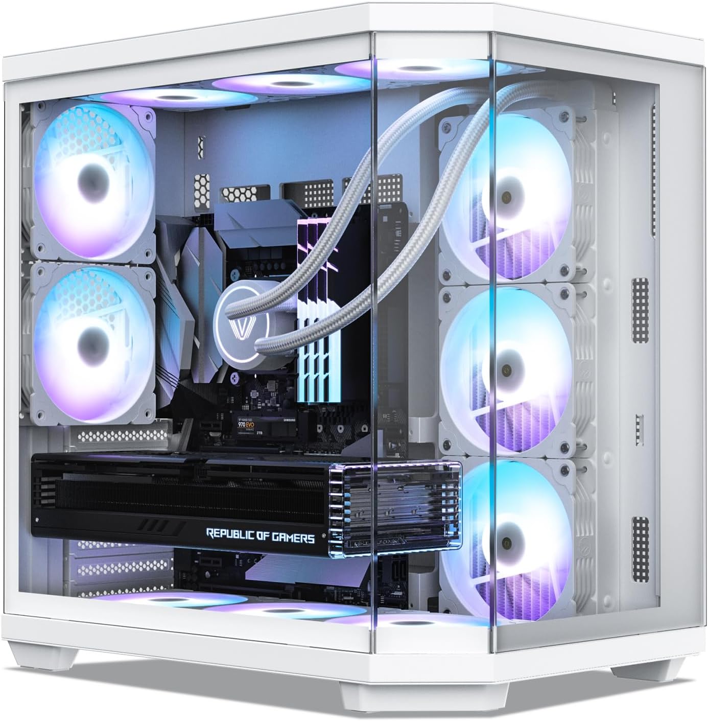 Vetroo CT3 ATX Mid-Tower Gaming Computer PC Case, Dual Chamber Panoramic Tempered Glass, Supports 360mm Radiator & 11 Fans, Up to 410mm GPU, Type-C Ready, High-Airflow for 50 Series GPUs (White)