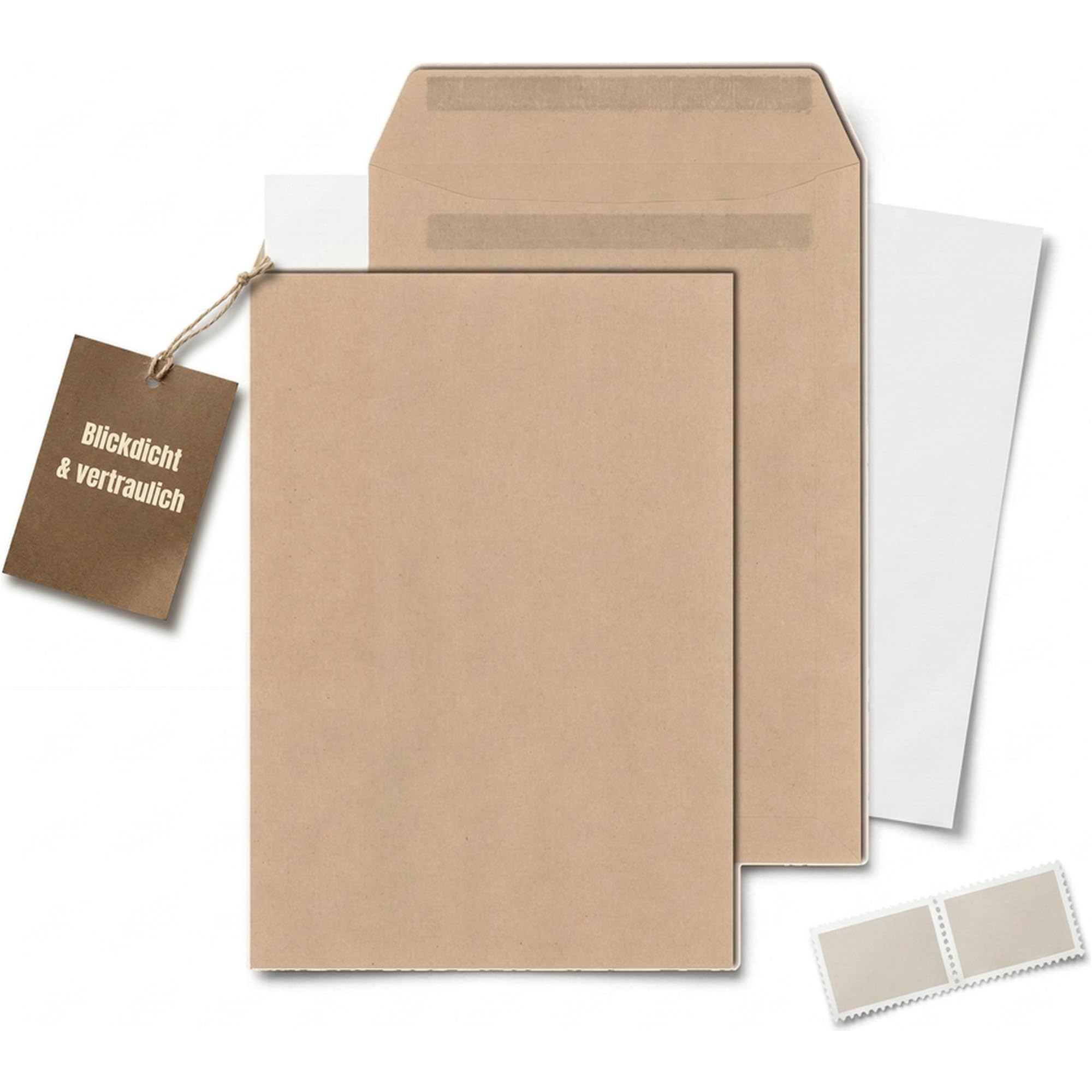 KK Verpackungen Versandtaschen DIN C4 229x324 mm | 1000 Stück, 90 g/m² Mischnatron Braun | Selbstklebend ohne Fenster | DIN A4 Kuverts blickdicht