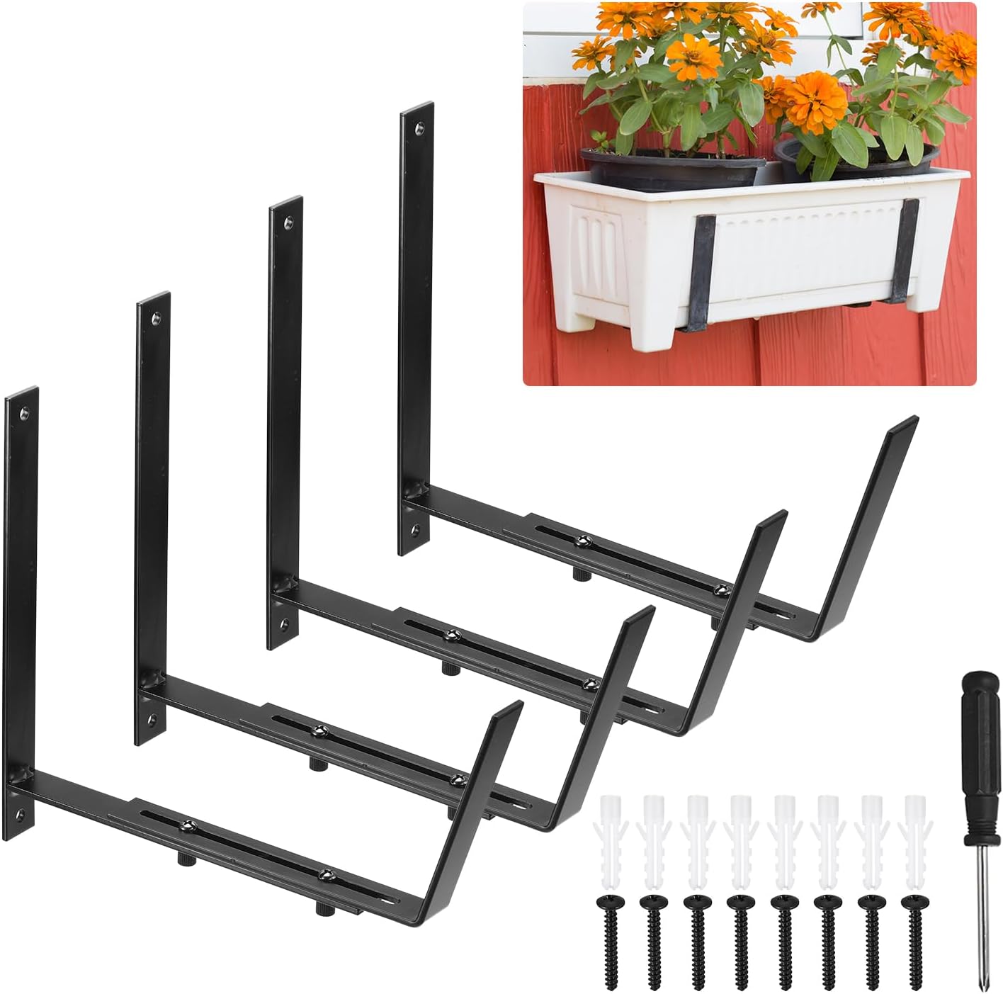 Sourcing Map Adjustable Window Planter Brackets, Universal Window Box Holder, Iron Flower Box, Wall Mounting Hooks For Balcony, Fences, Patio And Garden (Pack Of 2
