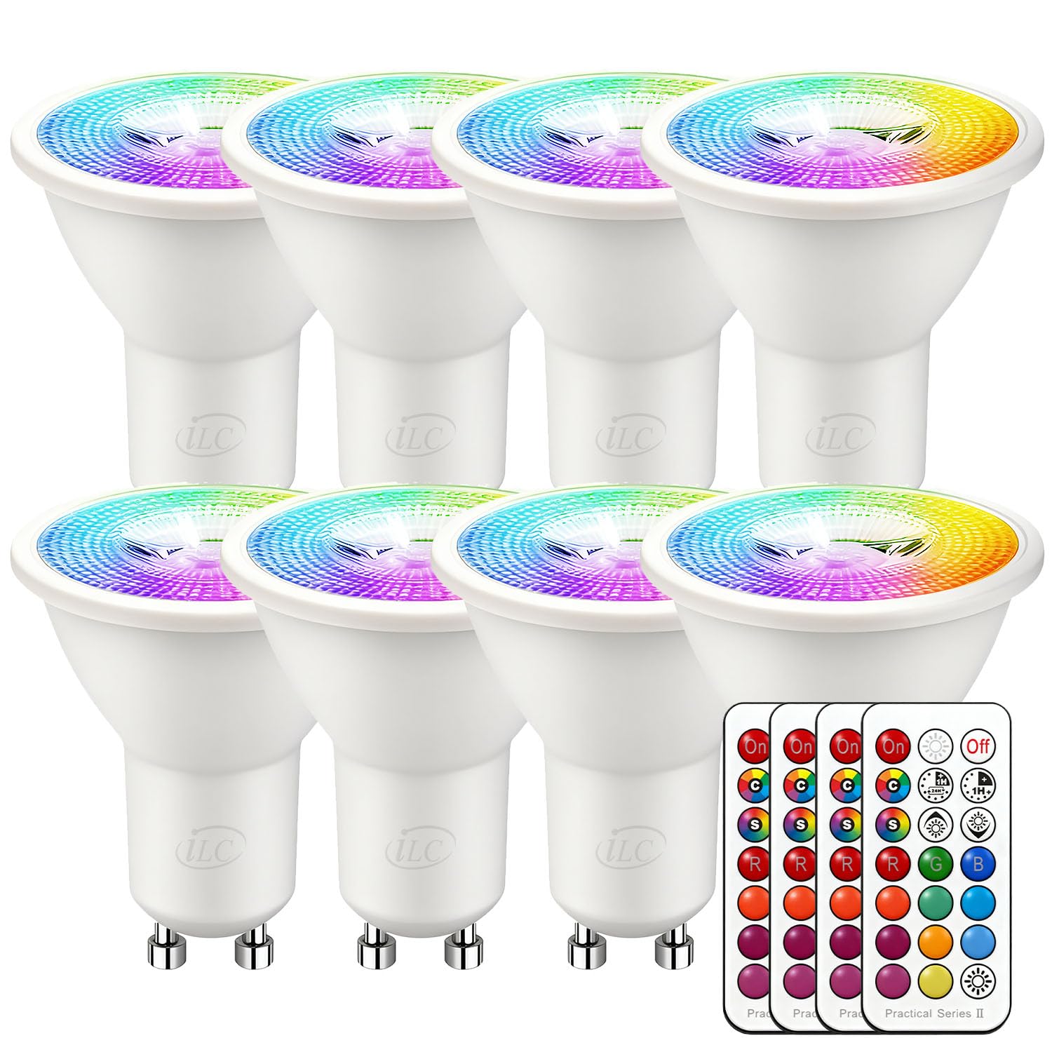 iLC LED GU10 Farbwechsel Lampe, Led Spots Birne Reflektorlampe, 5W Dimmbar Warmweiß (2700K) RGB LED Leuchtmittel, 200 Lumen, Fernbedienung inklusive (8 Stück)