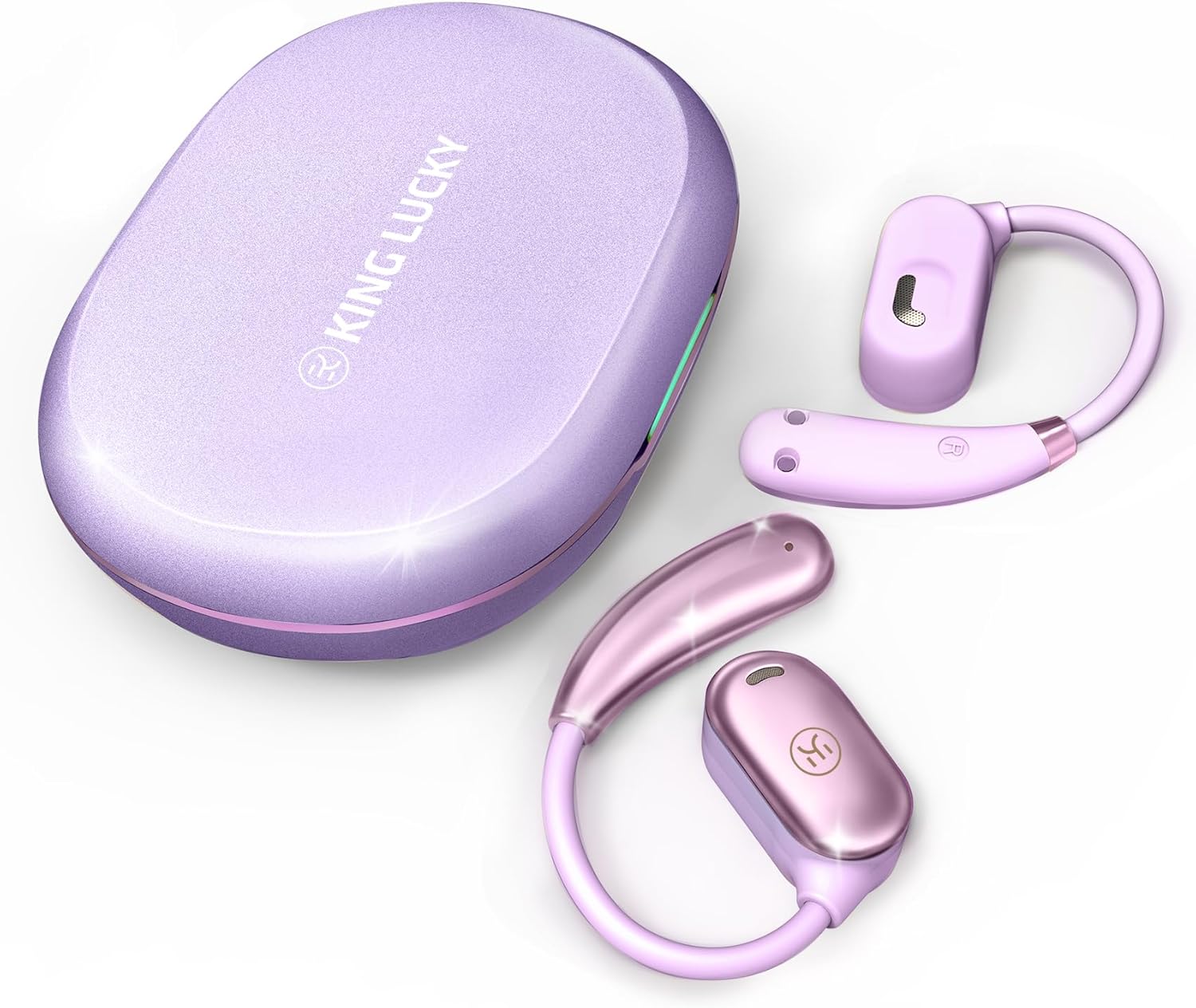 King Lucky i39 Open Ear Headphones and charging case in purple