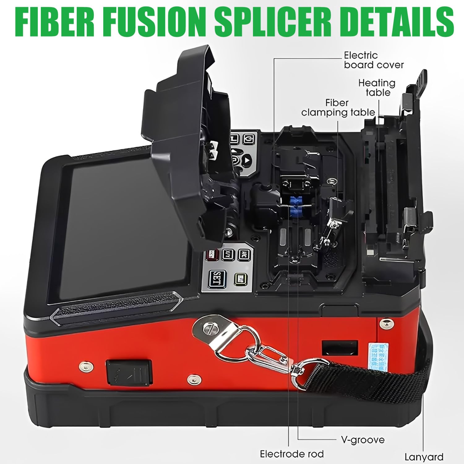 Fusionadora de fibra optica FTTH empalmadora compatible SM MM DS NZDS con alineación núcleo 0,02 dB baja pérdida, para instalación fibra exterior telecom ISP técnico proyectos redes fibra