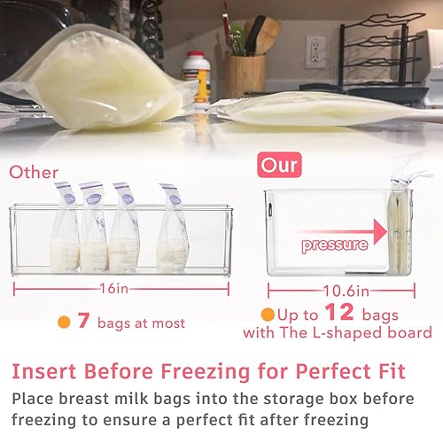 Miniatura 9 de Recipiente de almacenamiento de leche materna con tablas separadoras en forma de L, los divisores aplanarán las bolsas de leche materna de pie en