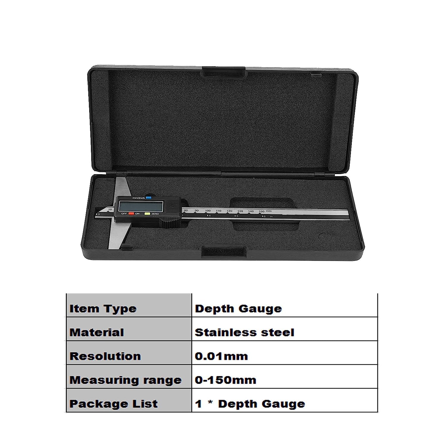 Jauge de profondeur, 0–150 mm Pied de profondeur, Pied a coulisse numérique, Pied à coulisse électronique, Pieds à coulisse Vernier avec écran LCD, le DIY et l'utilisation professionnelle 0,01 mm