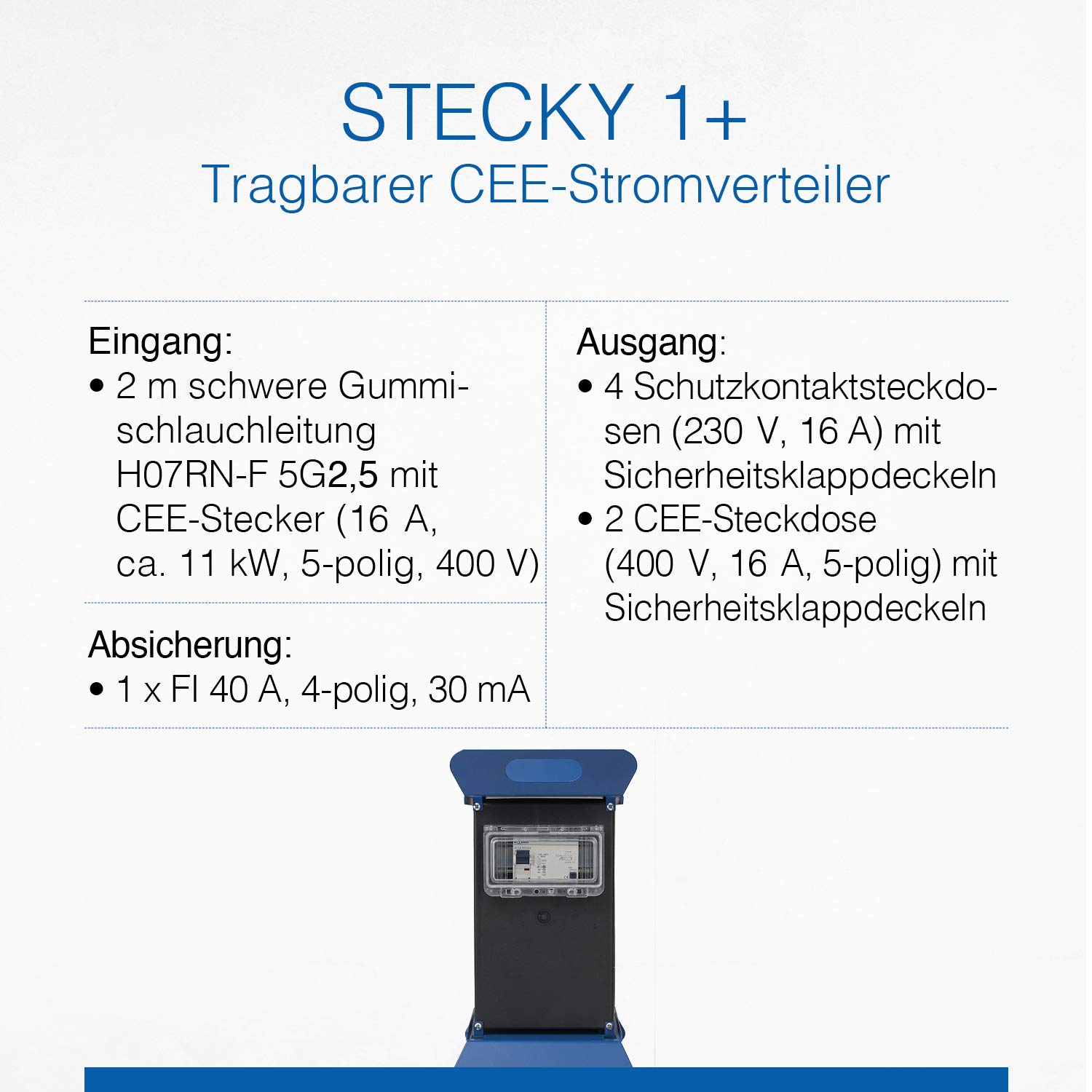 as - Schwabe 60845 Stecky 11+ Przenośny Mobilny Dystrybutor Zasilania Pudełko z 4 Gniazdami Schuko i 2 Gniazdami, IP44