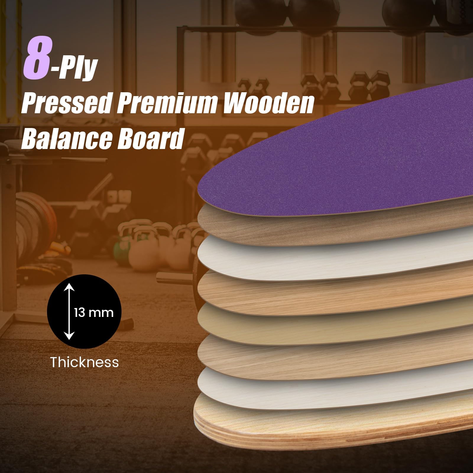 FANTASK Holz Balance Board, Balancebrett, Balance Trainer Trickboard für zuhause, inkl. Korkrolle, Balance-board aus 8 hochwertigen Holzschichten gepresst, Lila
