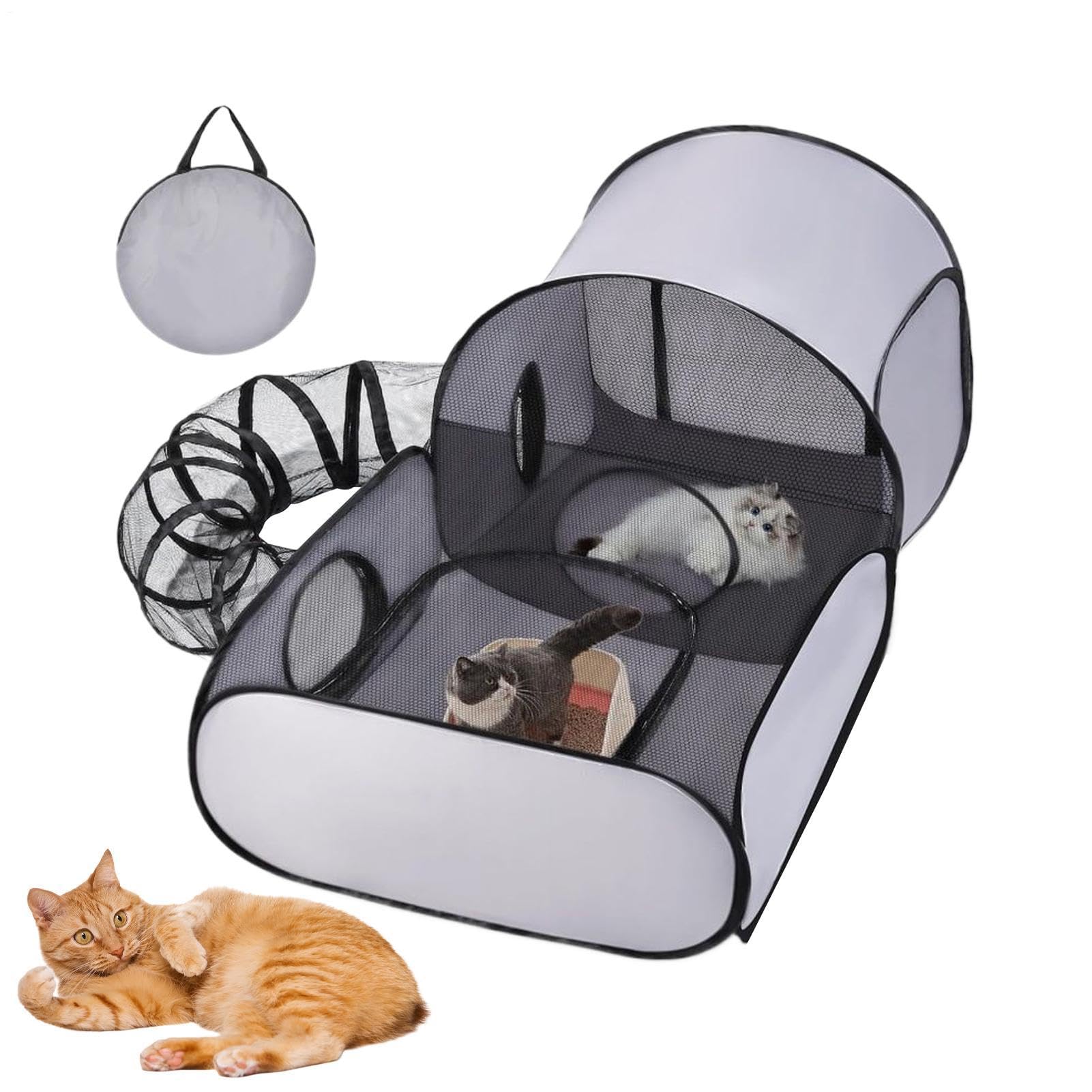 Foldable Cat Playpen With Tunnel, Enclosed Cat Playpen Outside House, Multi-functional Activity Lounge With Breathable Mesh, Exercise Playground Tunnel, Interactive Toys For Kitten Puppy