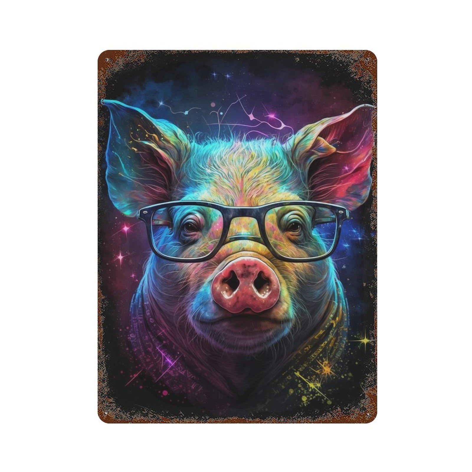 Colorful Pig Art Print-2 Rusty Metal Tin Sign 15.7"x11.8", for Pub, Kitchen And Man Cave Decor, Novelty Wall Decor