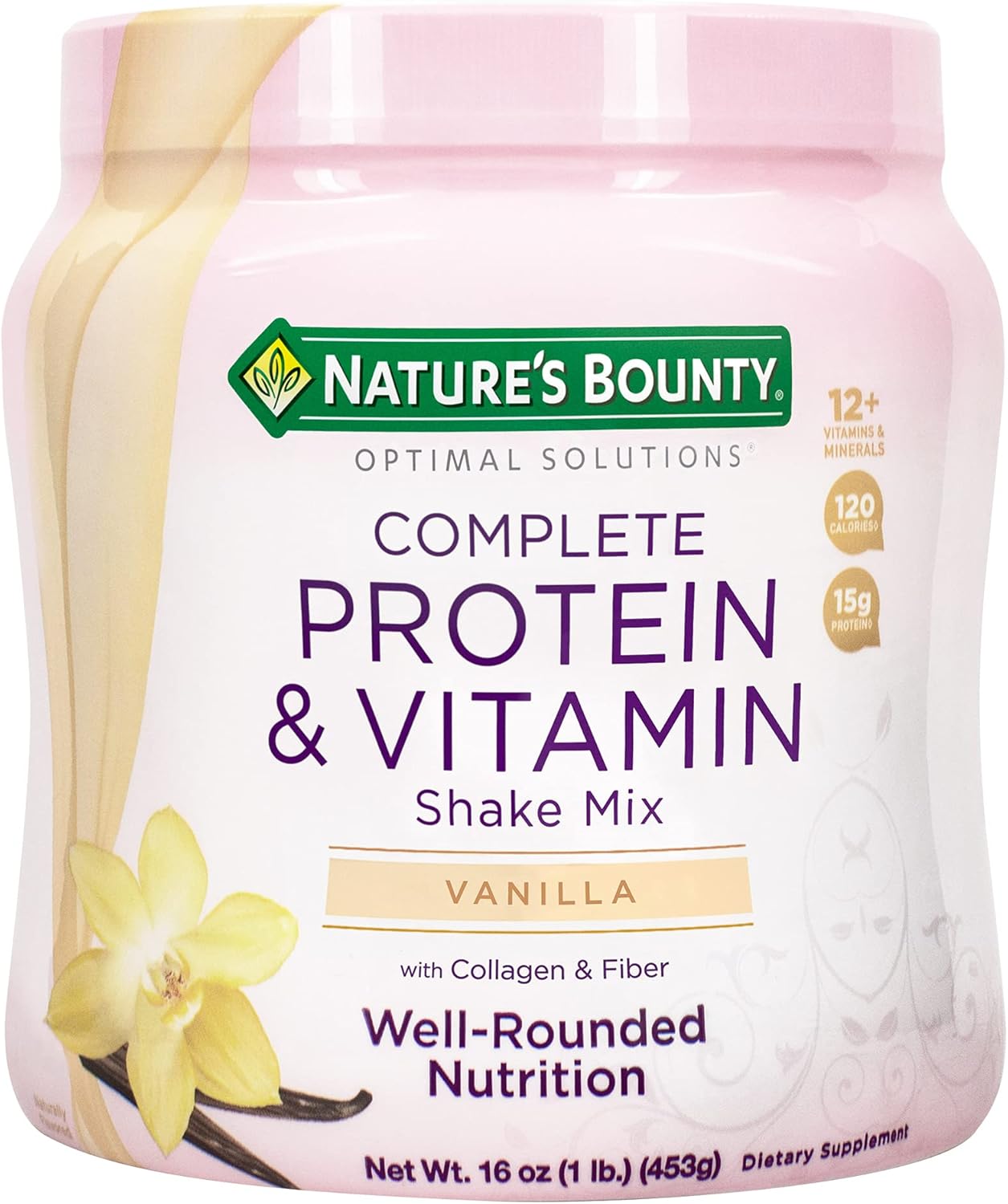Nature's Bounty Complete Protein & Vitamin Shake Mix with Collagen & Fiber, Contains Vitamin C for Immune Health, Vanilla Flavored, 16 Oz : Health & Household