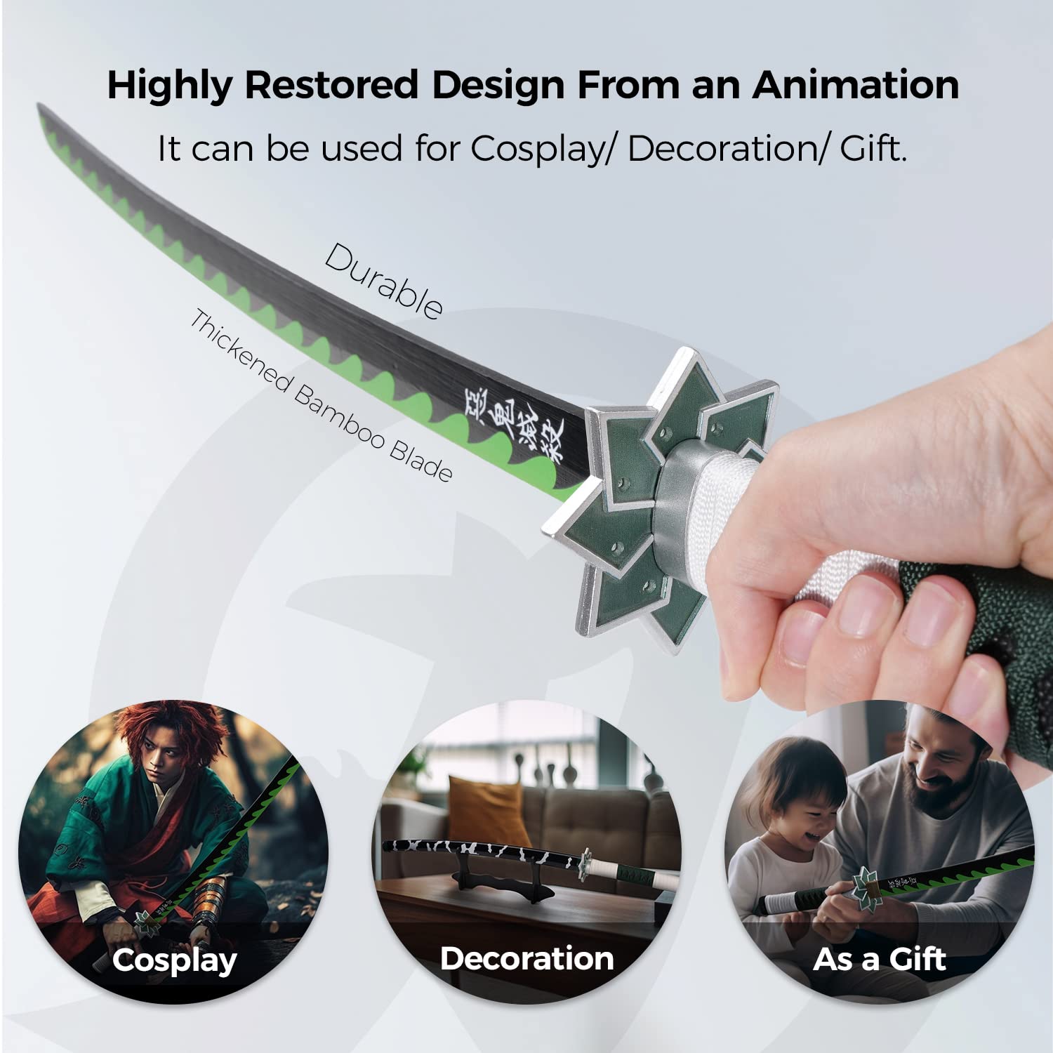 Cold Blade Demon Slayer Sword - 41 inches Anime Katana Replica with Belt and Stand - Sanemi Sword with Authentic Design