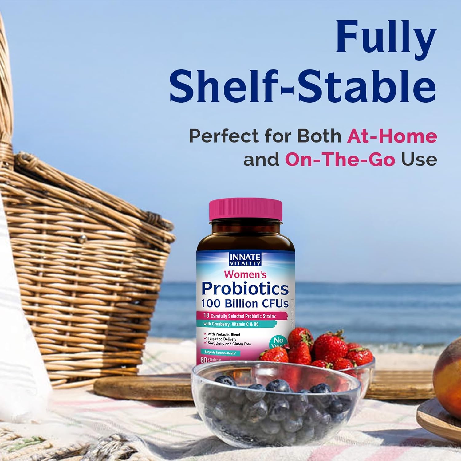 Innate Vitality Probiotics for Women, 100 Billion CFUs 18 Strains, Prebiotics and Probiotics, with Cranberry, Vitamin C & B6 P5P, Vaginal & Digestive Health, Non refrigerated, 60 Caps - Image 8