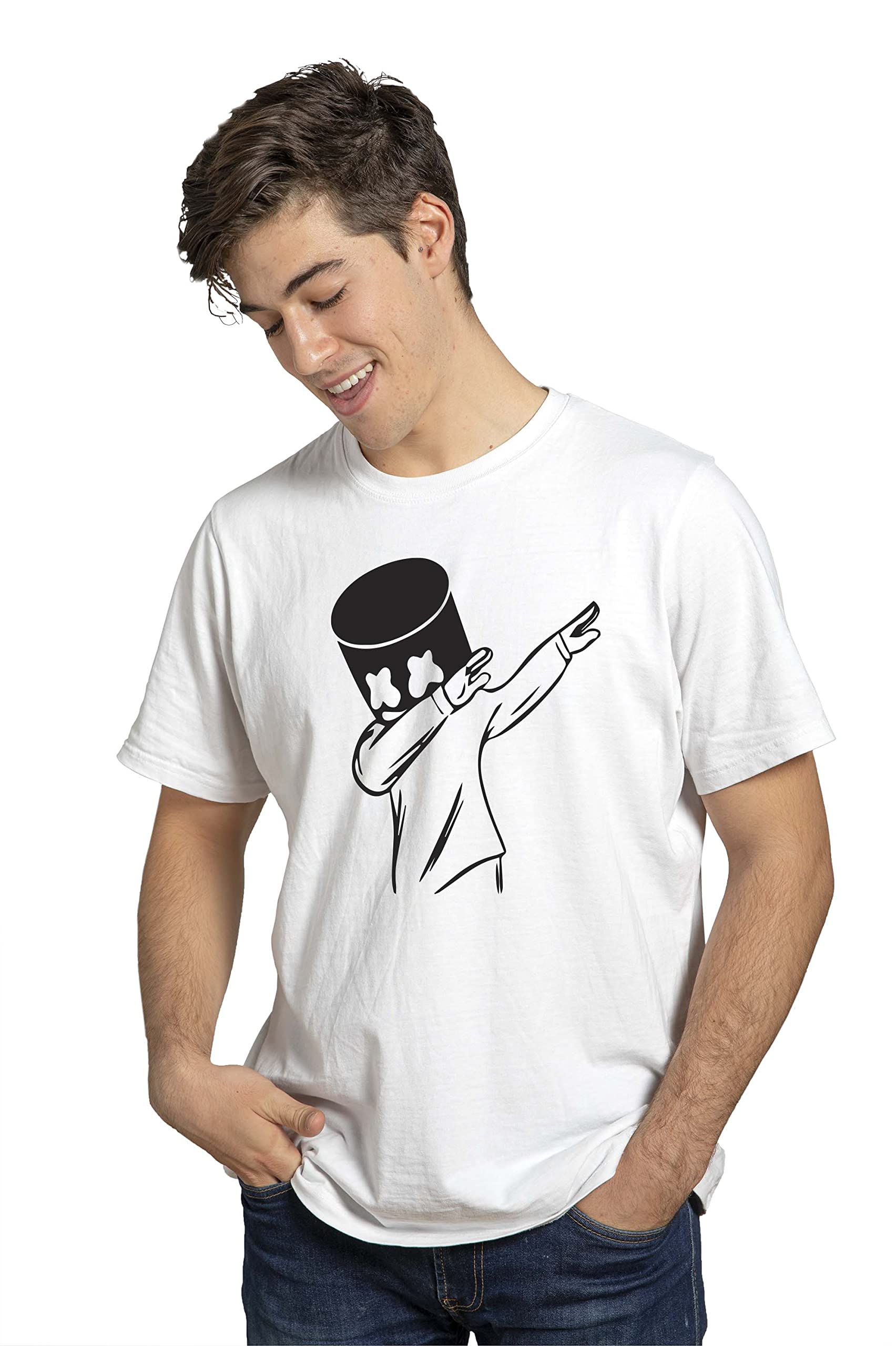 Dab Marsh Dabb Graphic Printed T-Shirt for Men | Regular Fit T-Shirts for Men | Round Neck Men’s Regular Tshirt | Unisex Cotton Blend Stylish T Shirt for Men and Boys (Large, White)
