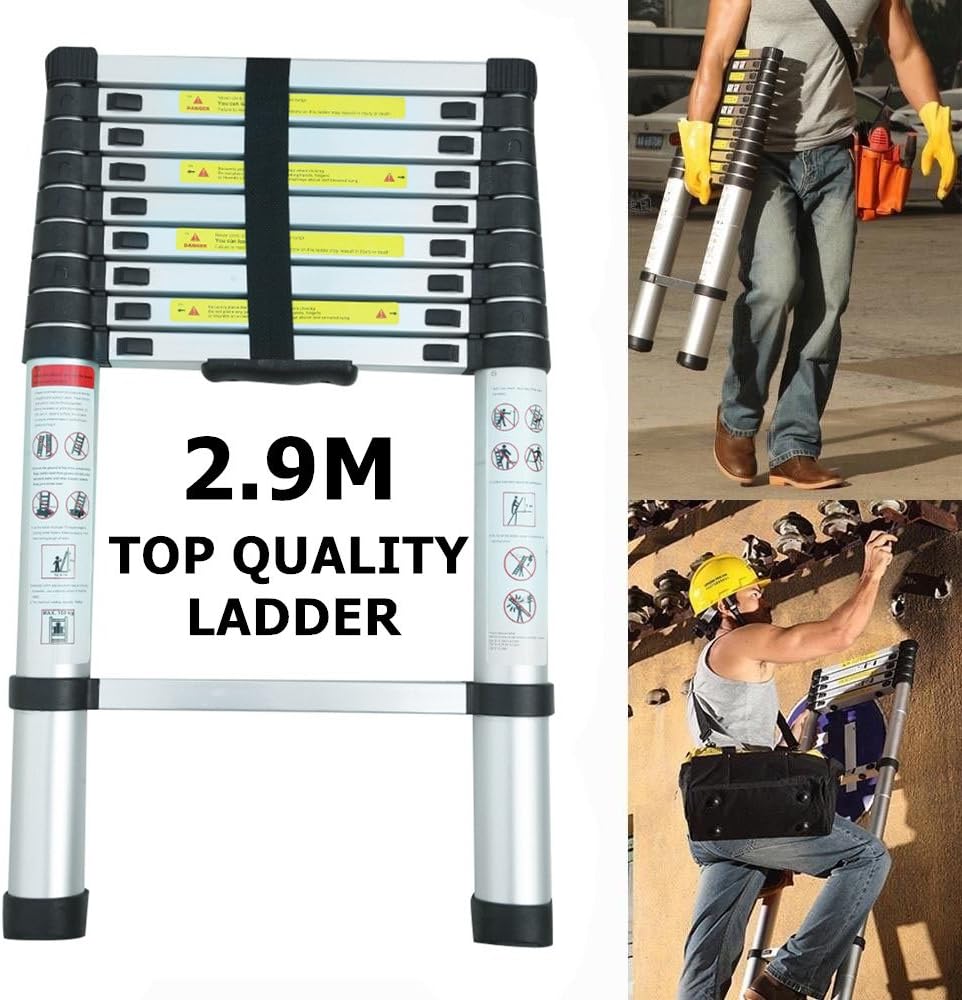 Telescopic 2.9M Aluminum DIY foldable extendable Single Straight multi purpose ladder