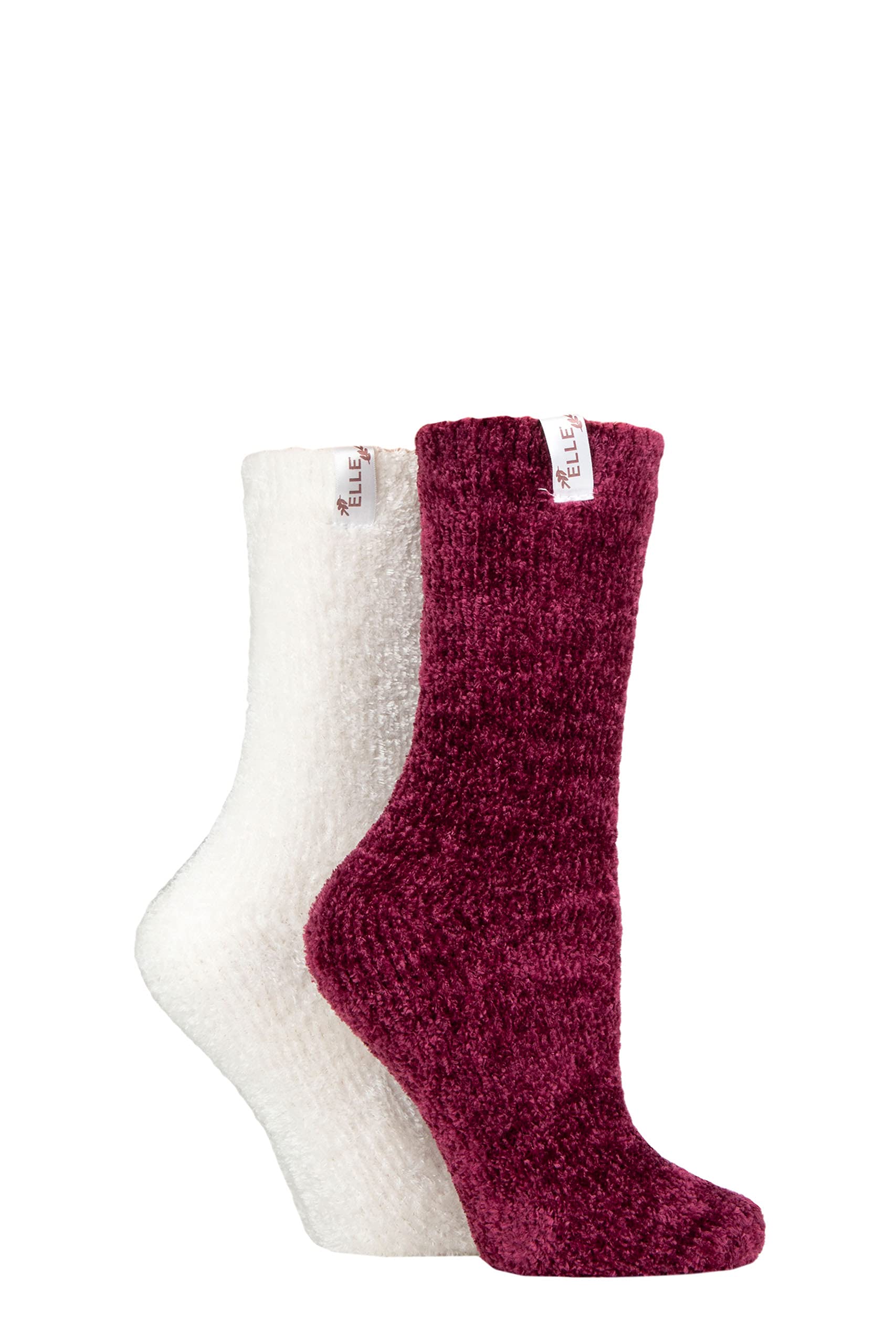 ELLE Ladies Chenille Leisure Socks Pack of 2 (Raspberry Joy, 4-8)