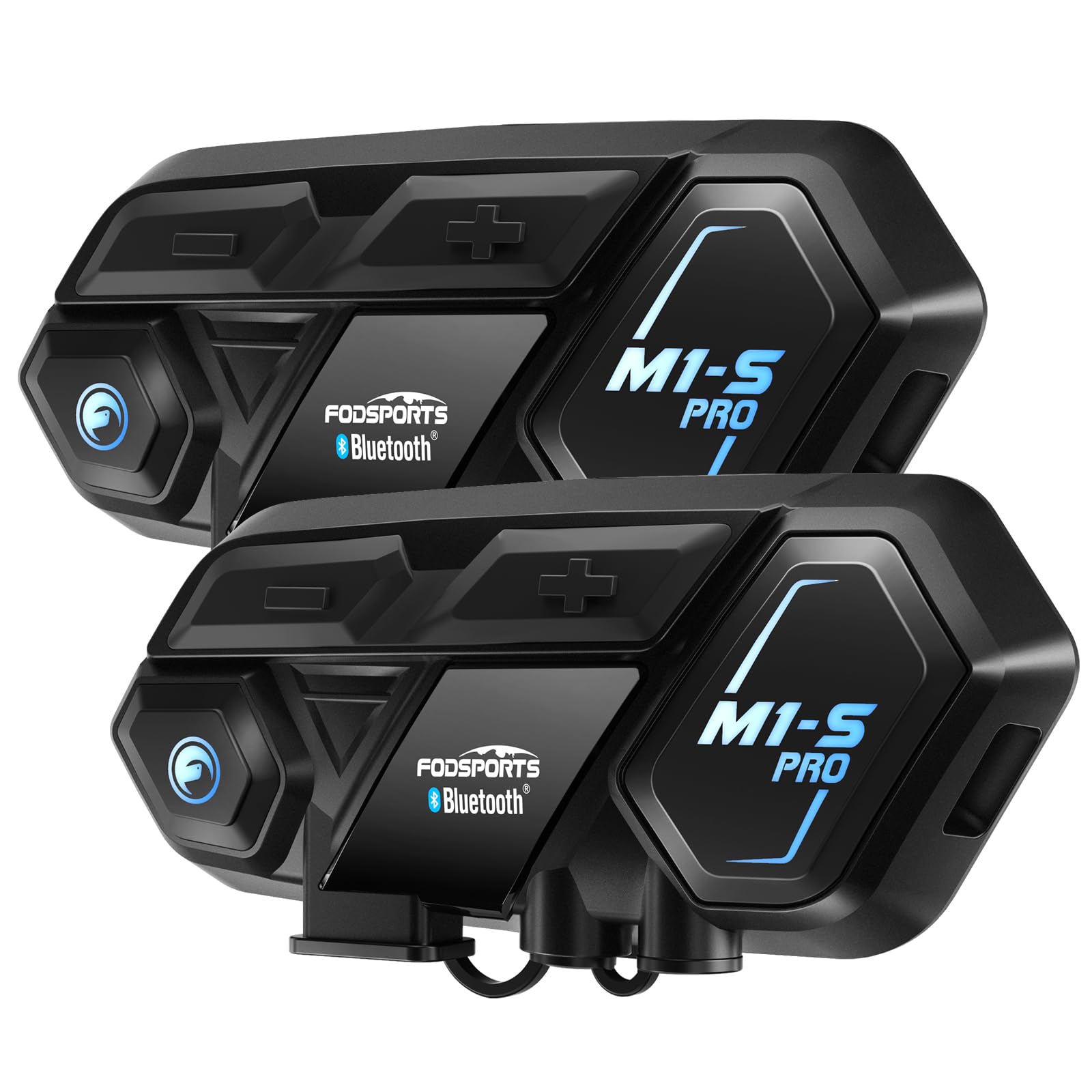 Fodsports M1-S Pro 2er Pack Motorrad Headset, 8-Personen Bluetooth Intercom mit 2000m Reichweite & CVC Geräuschunterdrückung, Musik Teilen, AUX Mischfunktion & Automatischer Anrufannahme