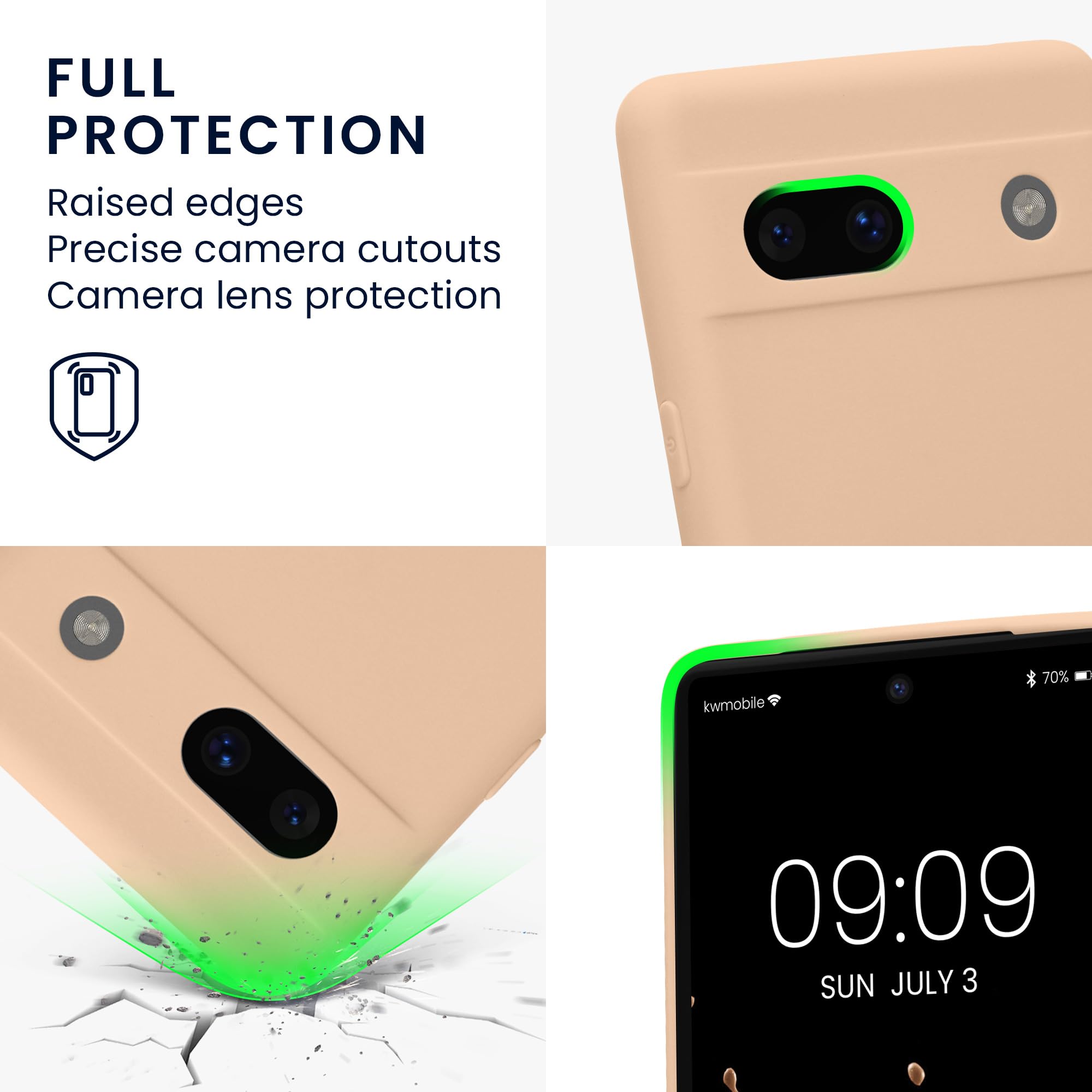 kwmobile Case for Google Pixel 7a Case - Protective Slim TPU Phone Cover - Soft Matte Finish - Pastel Peach - Image 3