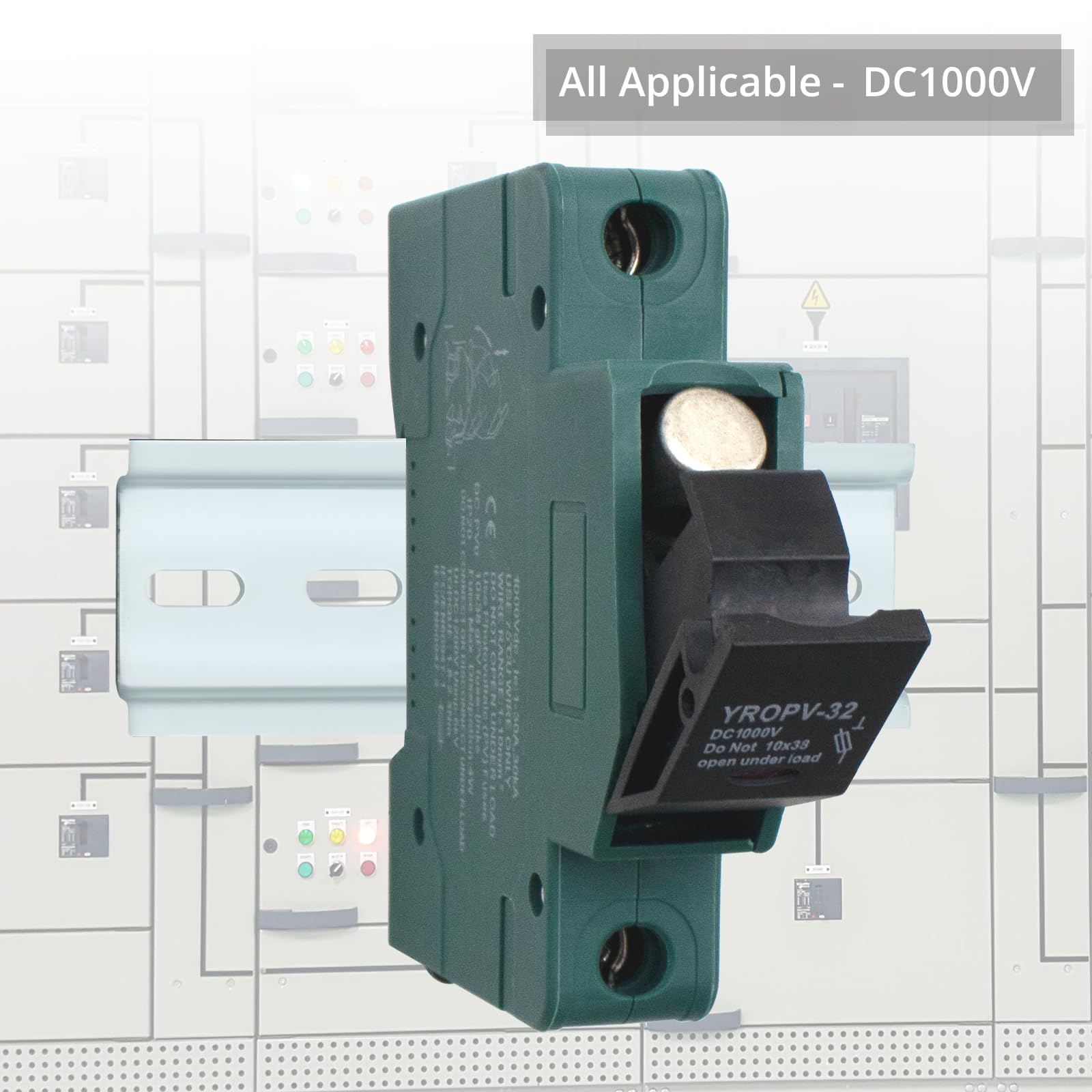 Kit di fusibili solari fotovoltaici da 32 A, 1000 V CC, con supporto, fusibile fotovoltaico da 10 x 38 mm, per montaggio su guida DIN (100 mm), impermeabile e protezione da sovraccarico