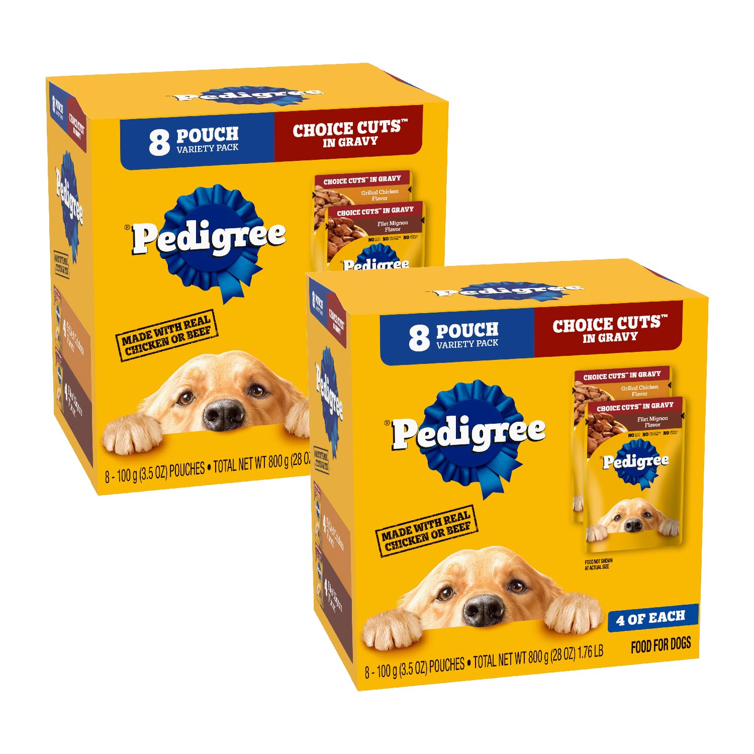 Pedigree Choice Cuts Wet Dog Food Pouch, Dual Variety, 3.5 oz, 8 Count, 2pk