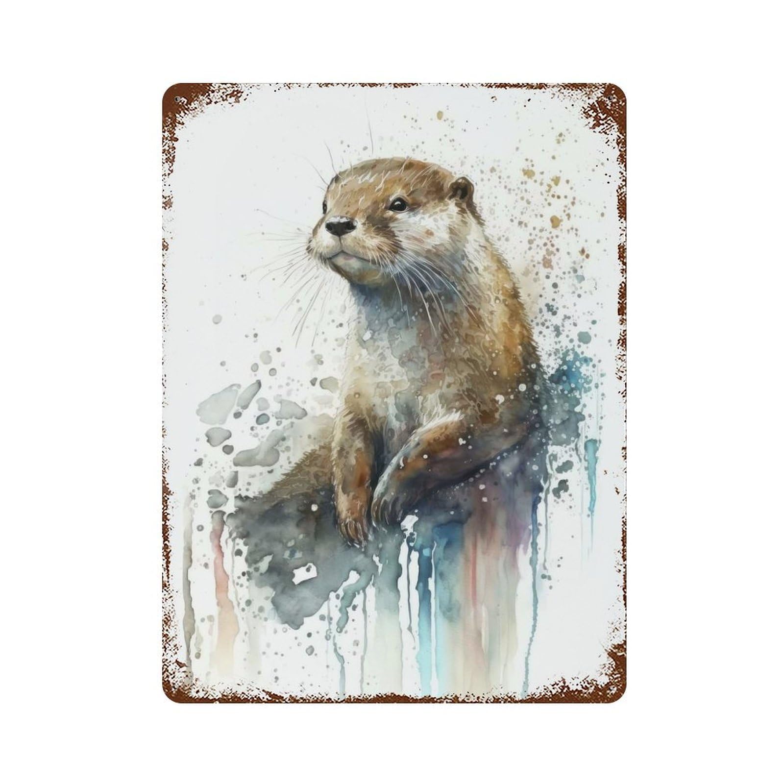 Otter Joy Watercolor Rusty Metal Tin Sign 15.7"x11.8", for Shed, Workshop And Garage Wall Decor, Novelty Wall Decor