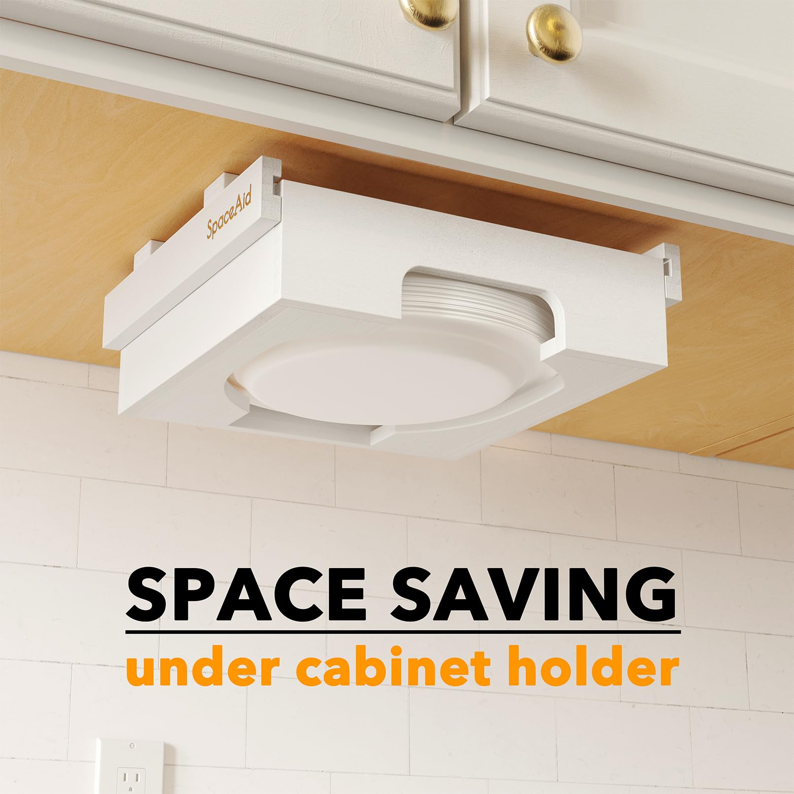 SpaceAid Dispensador de Platos de Papel de 9 Pulgadas, Soporte de Platos de bambú para Debajo del gabinete, Soporte Vertical para encimera de Cocina, Organizador de encimera (para Platos de 9