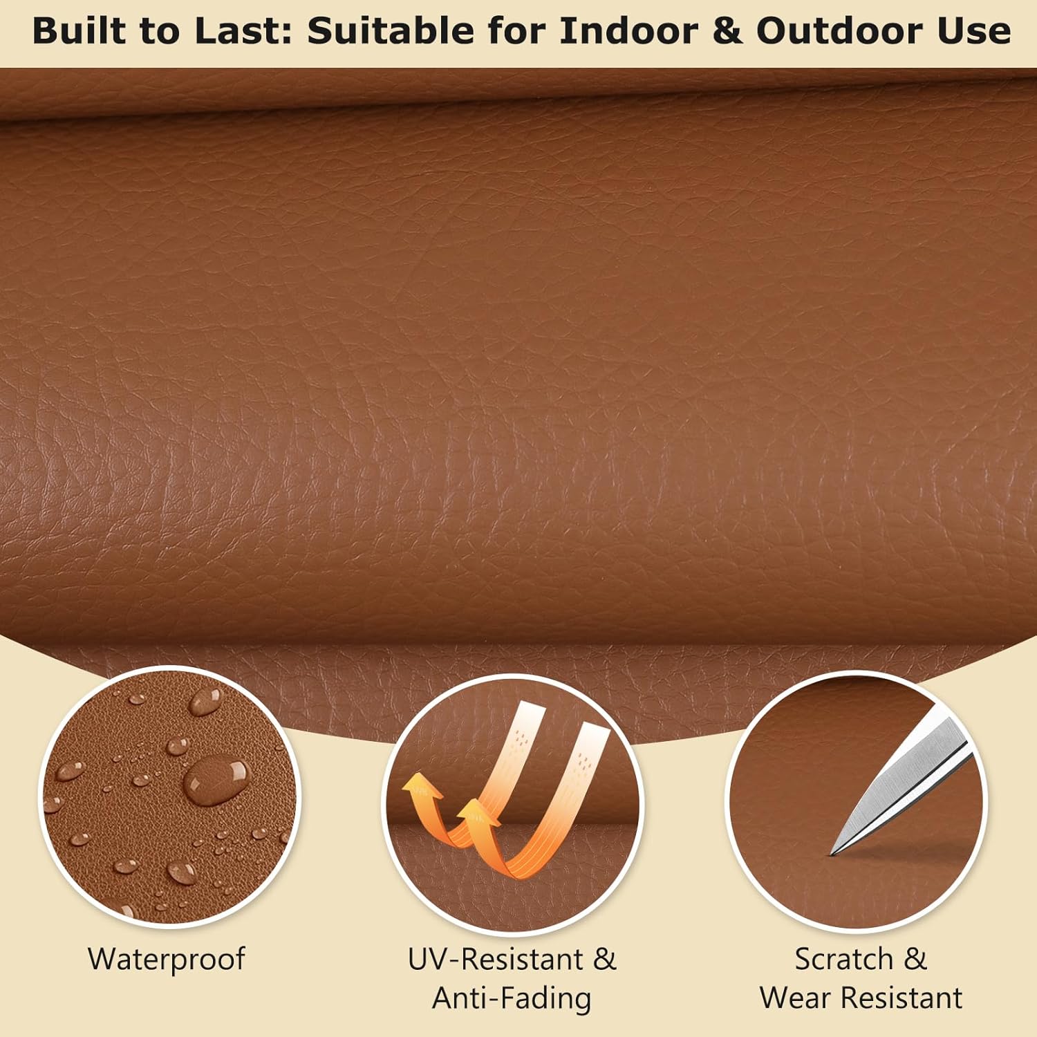 ANMINY 3 Yards Faux Leather Fabric 54" Wide Vinyl Upholstery Fabric by The Yard 0.7MM Thick Soft PU Leather Outdoor Vinyl Material for Marine Furniture DIY Sewings Crafts Boat Car, Brown
