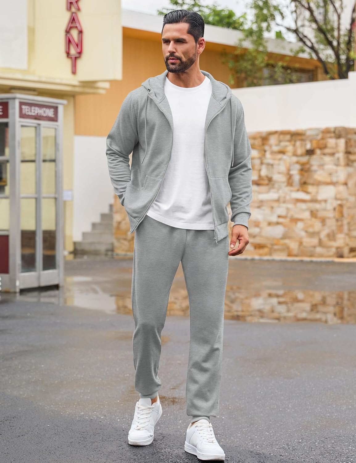 LecGee Men's Fleece Tracksuits 2 Piece Outfits Long Sleeve Full Zip Hoodie and Sweatpants Jogging Suits Sets for Men - Image 2
