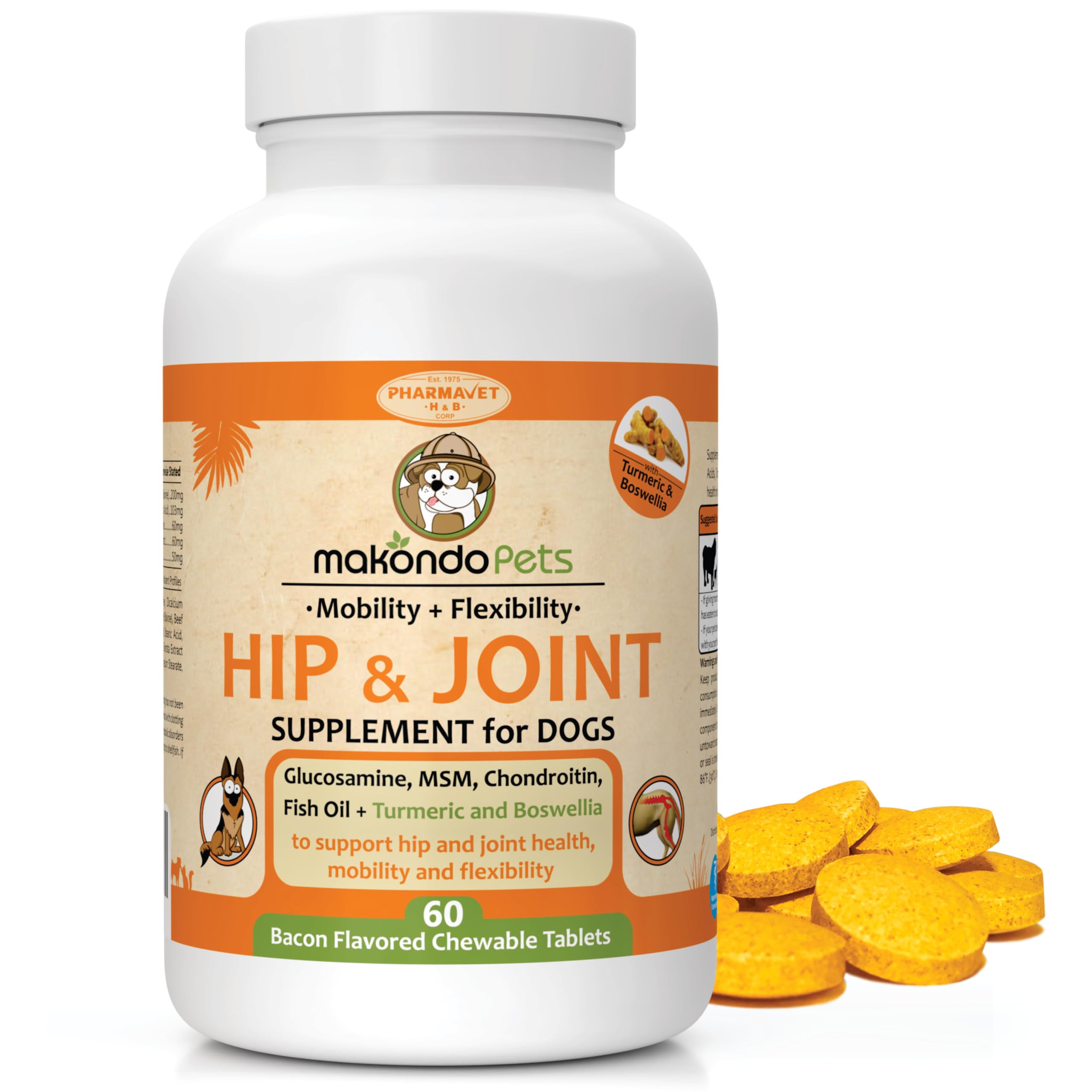 Joint Supplement for Dogs - with Glucosamine, Chondroitin, MSM, Turmeric, Boswellia, Fish Oil and Manganese for Hip, Tissue, and Mobility Support, Dog Joint Pain Relief - 60 Chewable Tablets